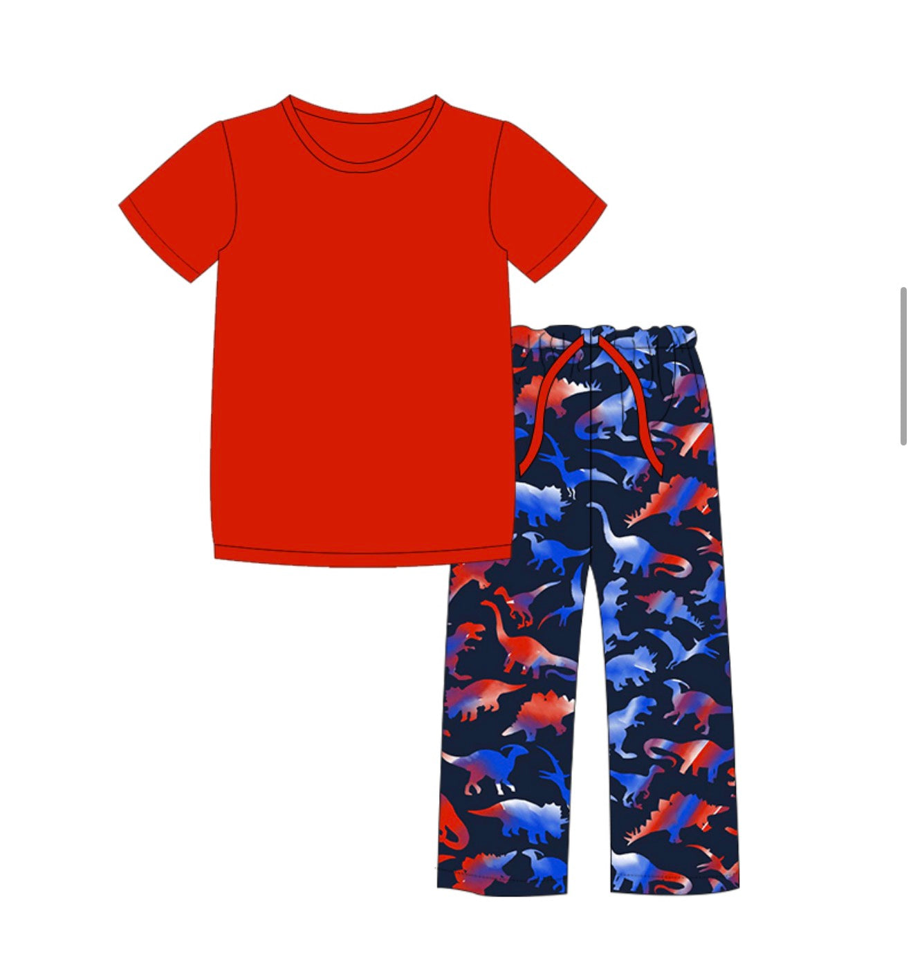 PRE-ORDER (Ships end June) Kids  Navy Patriotic Dinos Short Sleeve/Pants Set