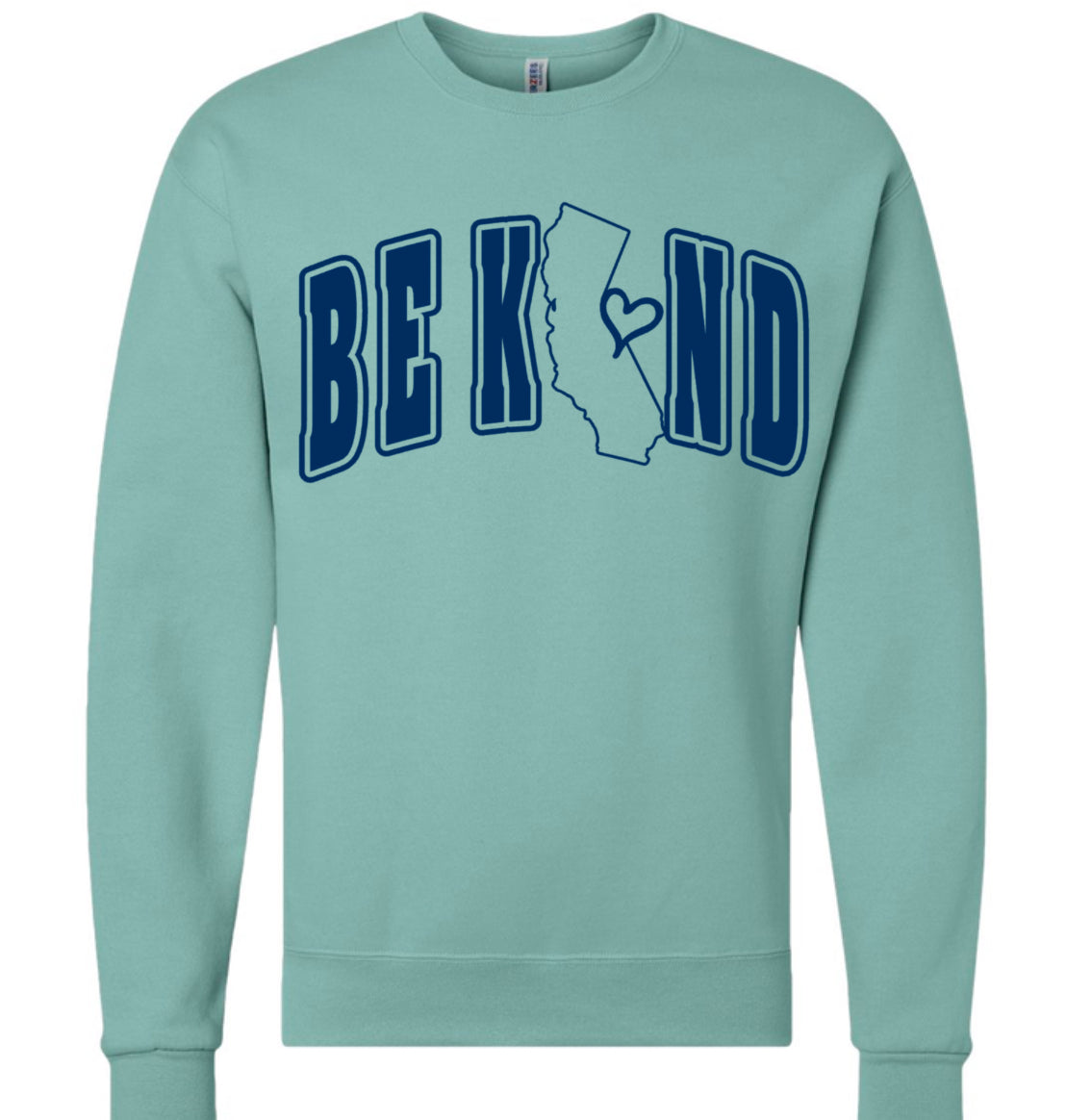 Adult Be Kind Cali Navy Puff/ Teal Crewneck