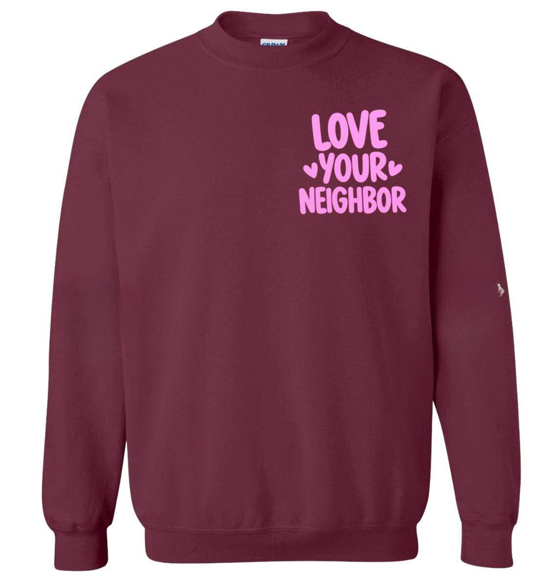 Adult Love Your Neighbor Pocket Maroon Crewneck