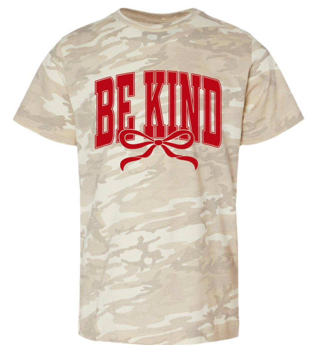 Kids Light Camo Be Kind Bow TShirt