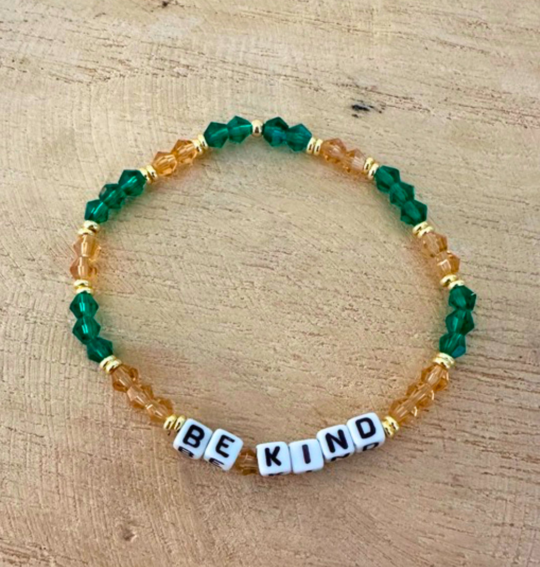 Be Kind Green and Amber Crystal Bracelet