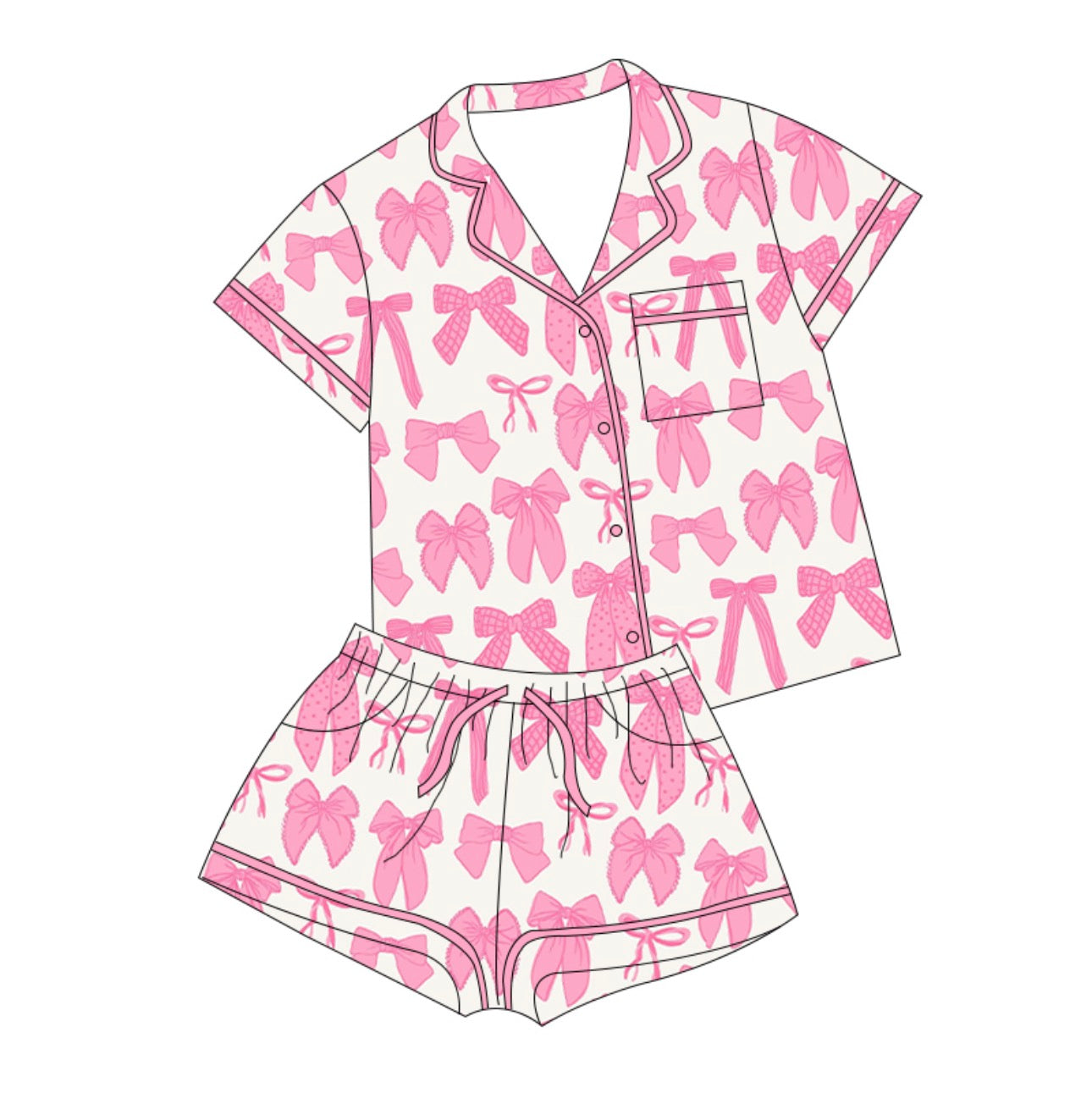 Kids Pockets of Hope Light Pink Bows Button Down Short Set