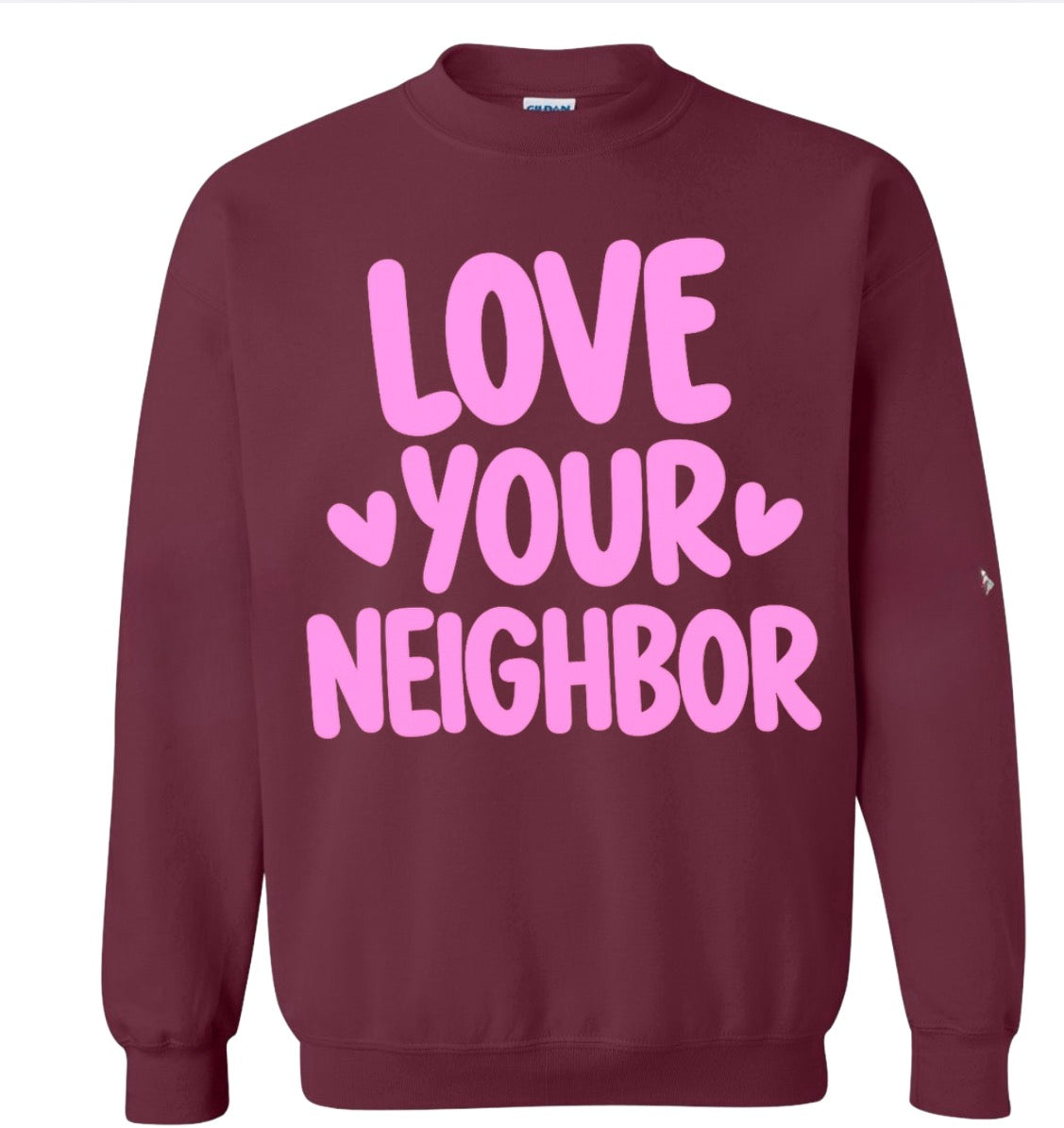 Kids Love Your Neighbor Maroon Crewneck
