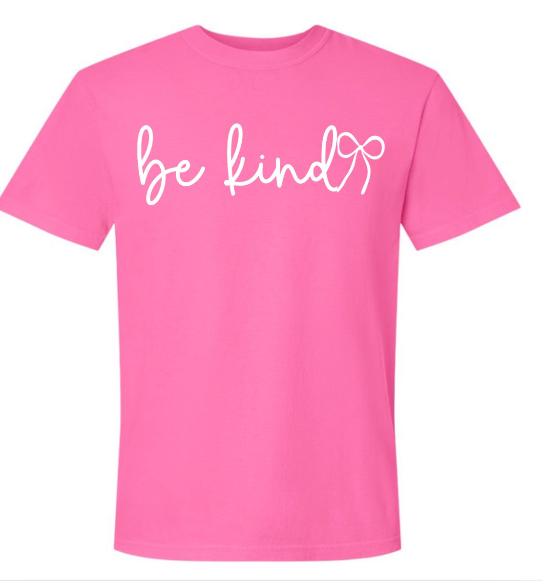 Adult Be Kind Bow Neon Pink Comfort Colors TShirt