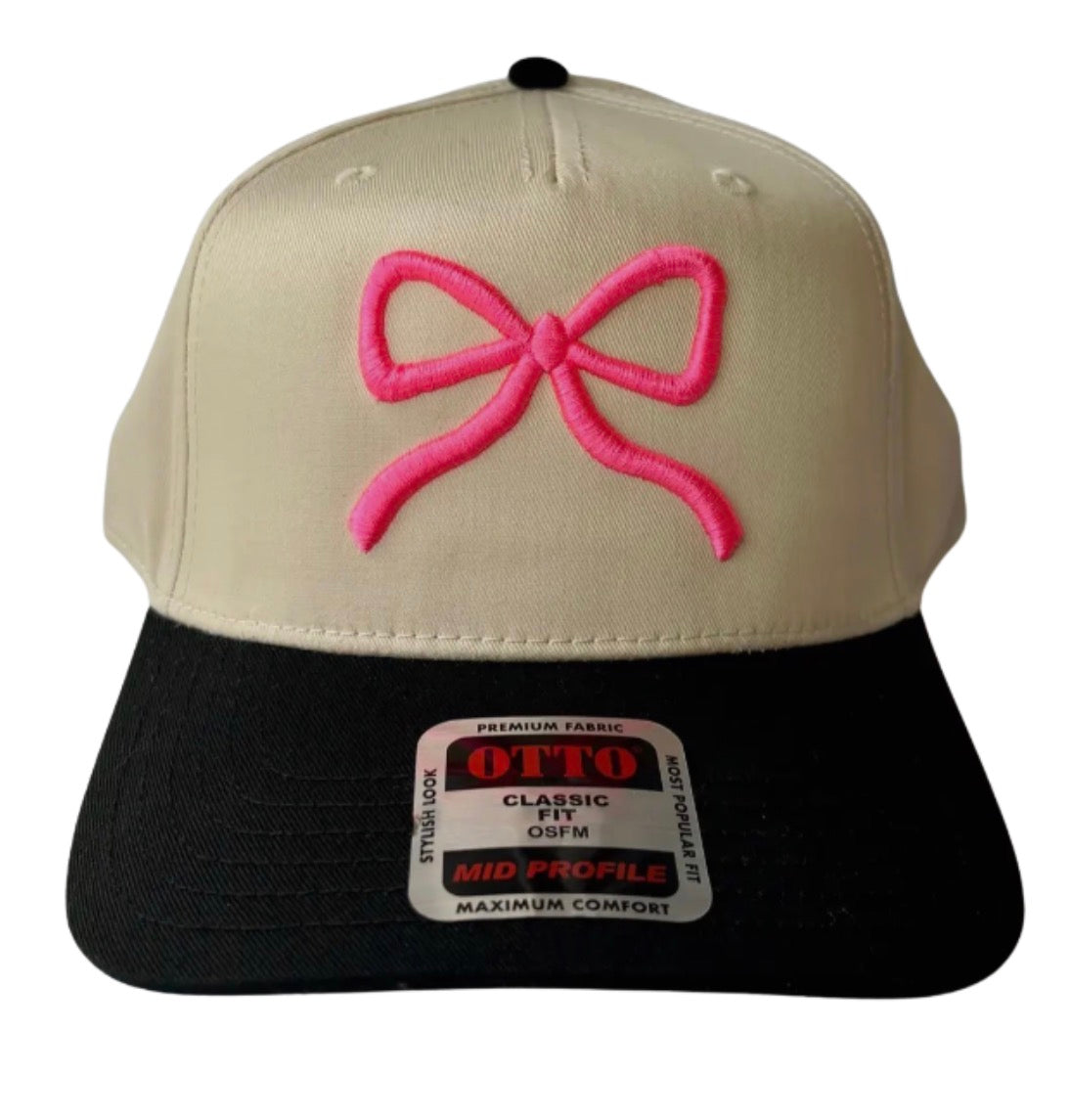 Black and Pink Bow Embroidered Hat