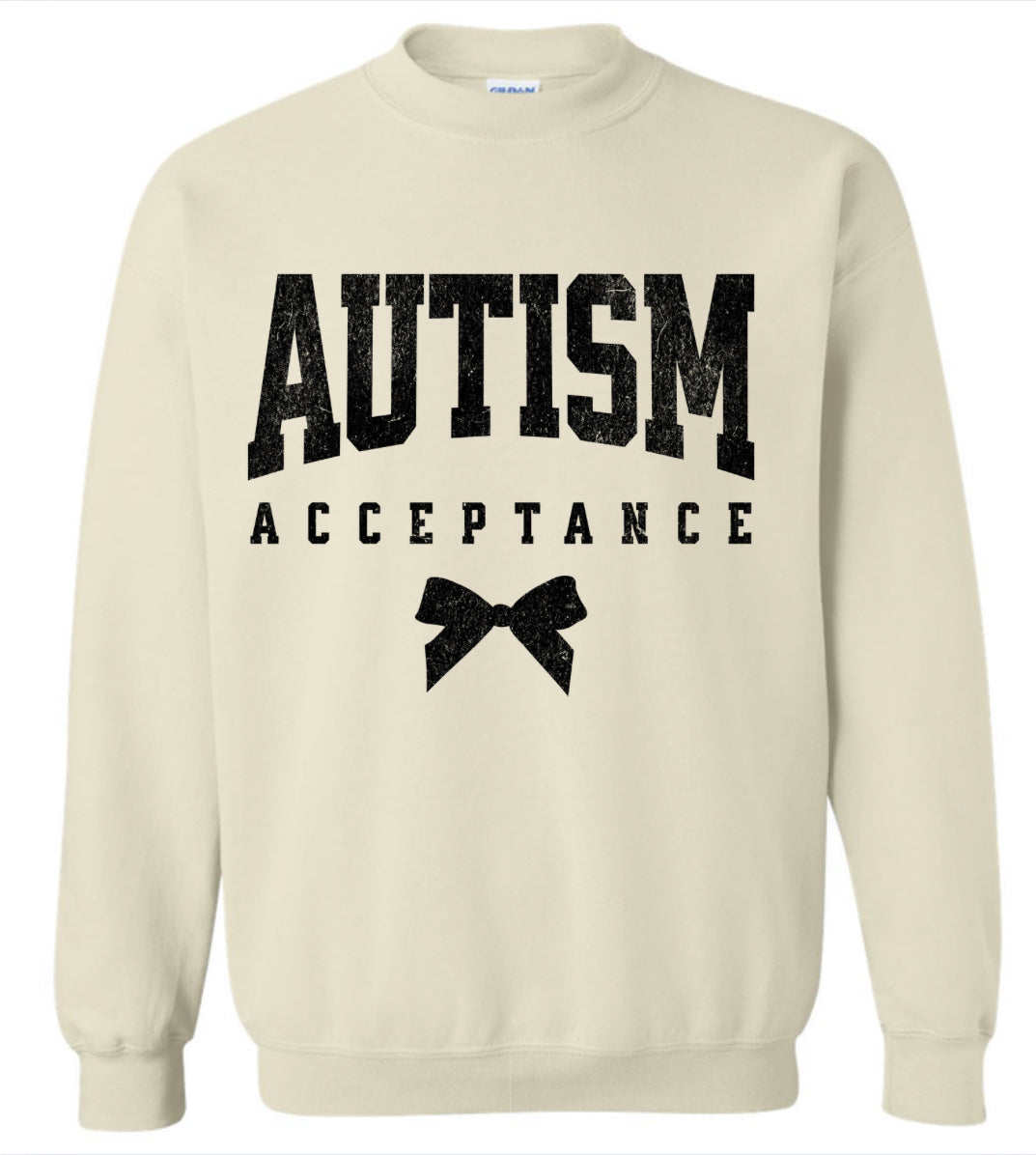 Adult Autism Acceptance Tan Gildan  Crewneck