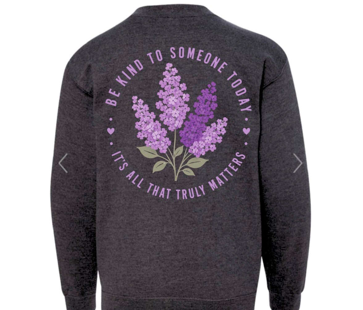Adult Spokane Lilac Dark Heather Gray  Gildan Crewneck