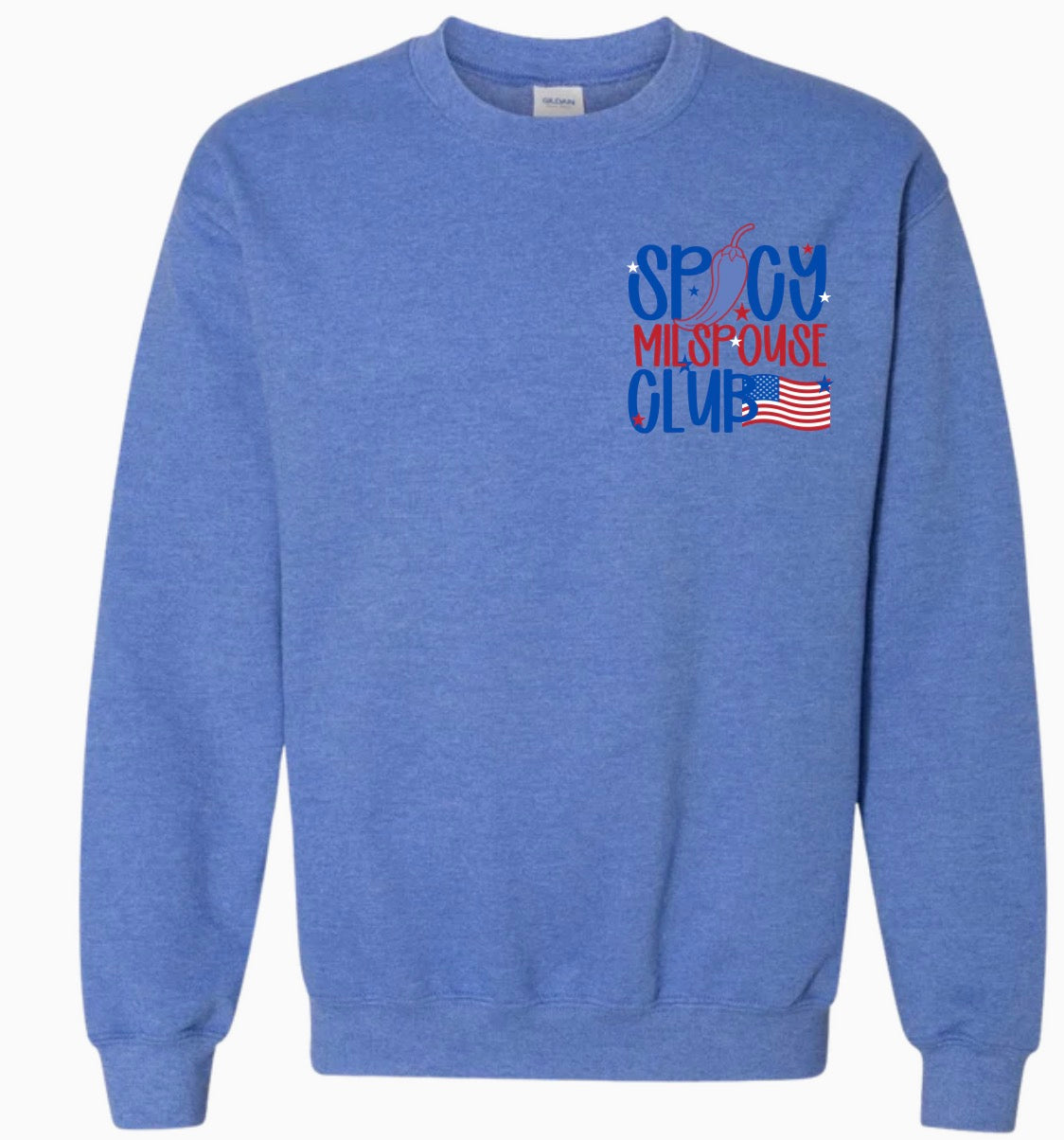 Adult Spicy Milspouse Club Gildan Blue Crewneck