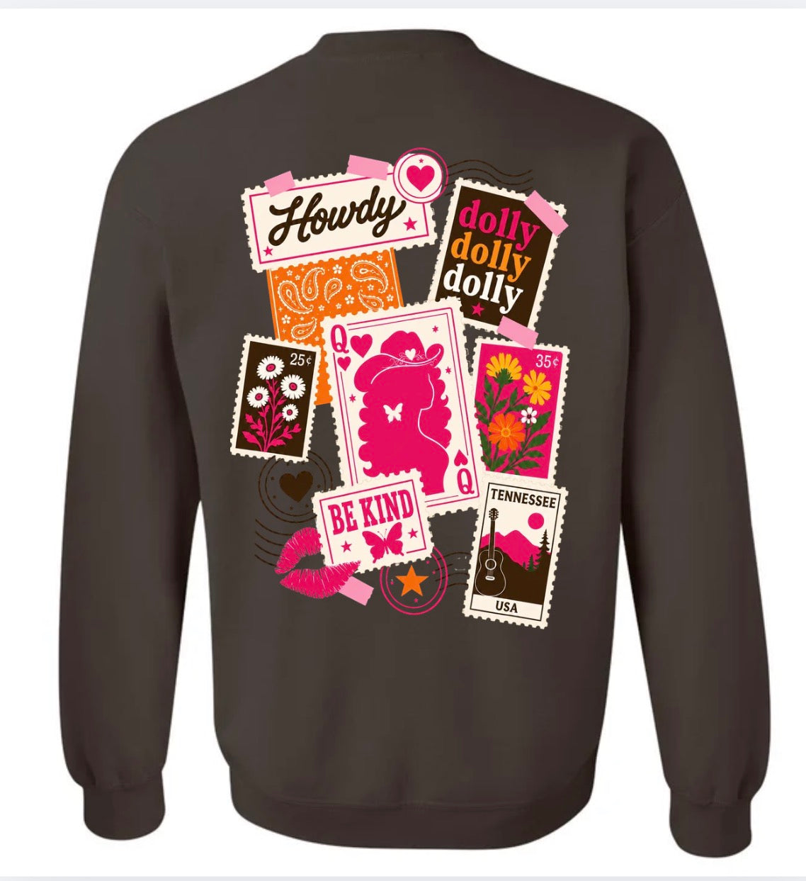 Adult Dolly Stamps Brown Crewneck