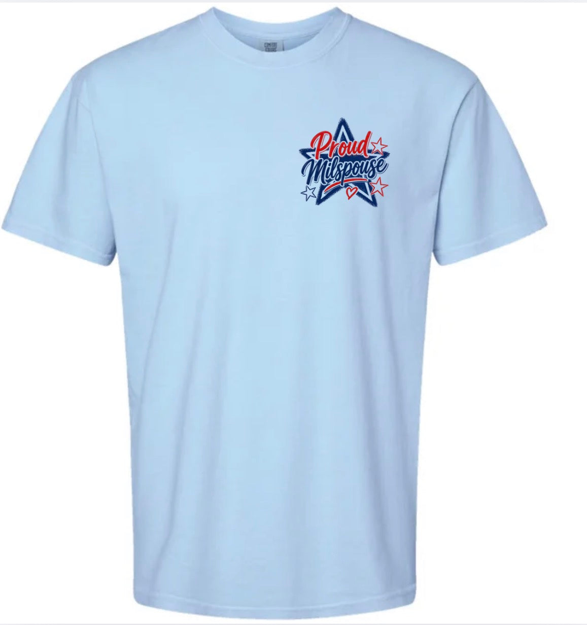 Adult Proud Milspouse Pocket Light Blue CC Tshirt