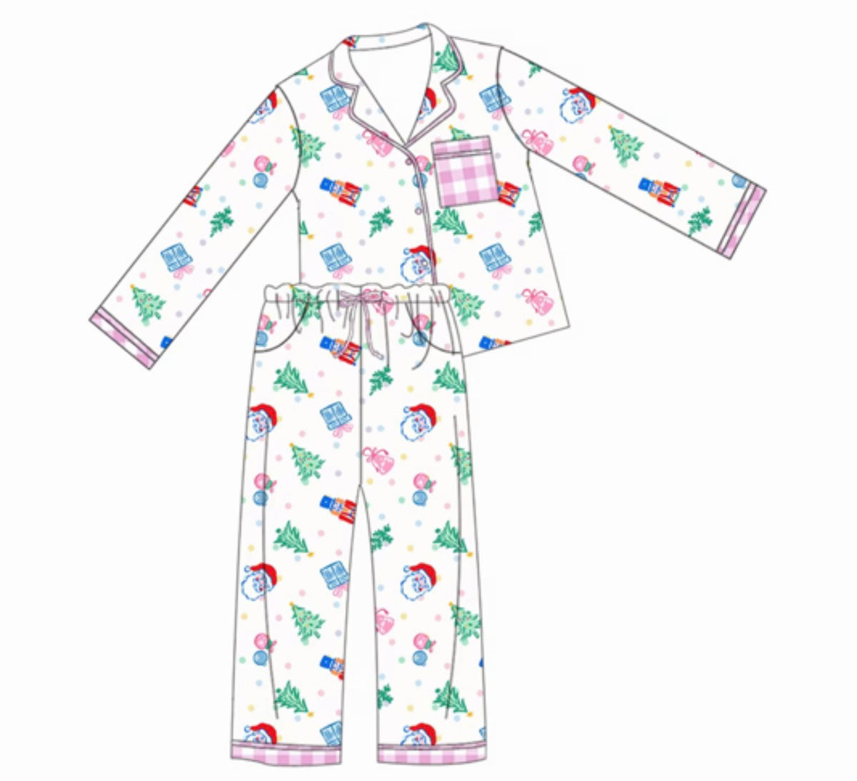 Adult Long Sleeve Pant Set Santa Plaid (ships 11/5)