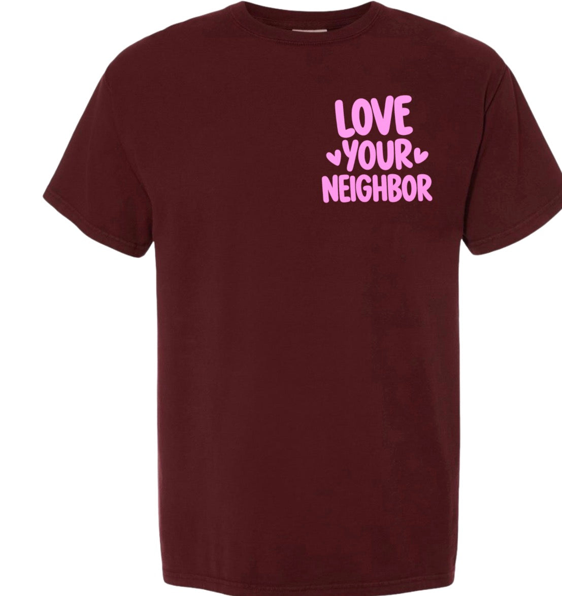 Adult Love Your Neighbor Pocket Maroon TShirt