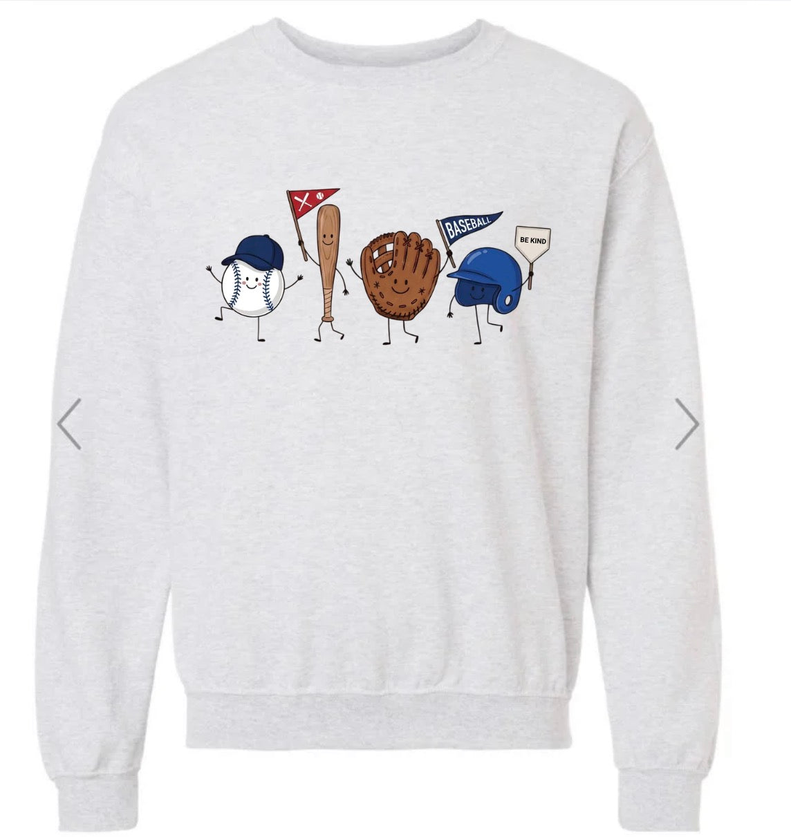 Adult Ash Gray Baseball Characters Gildan Crewneck