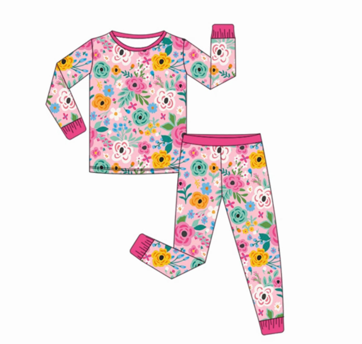 PRE-ORDER (Ships 11/18) Kids Pink Floral Two Piece Long Set