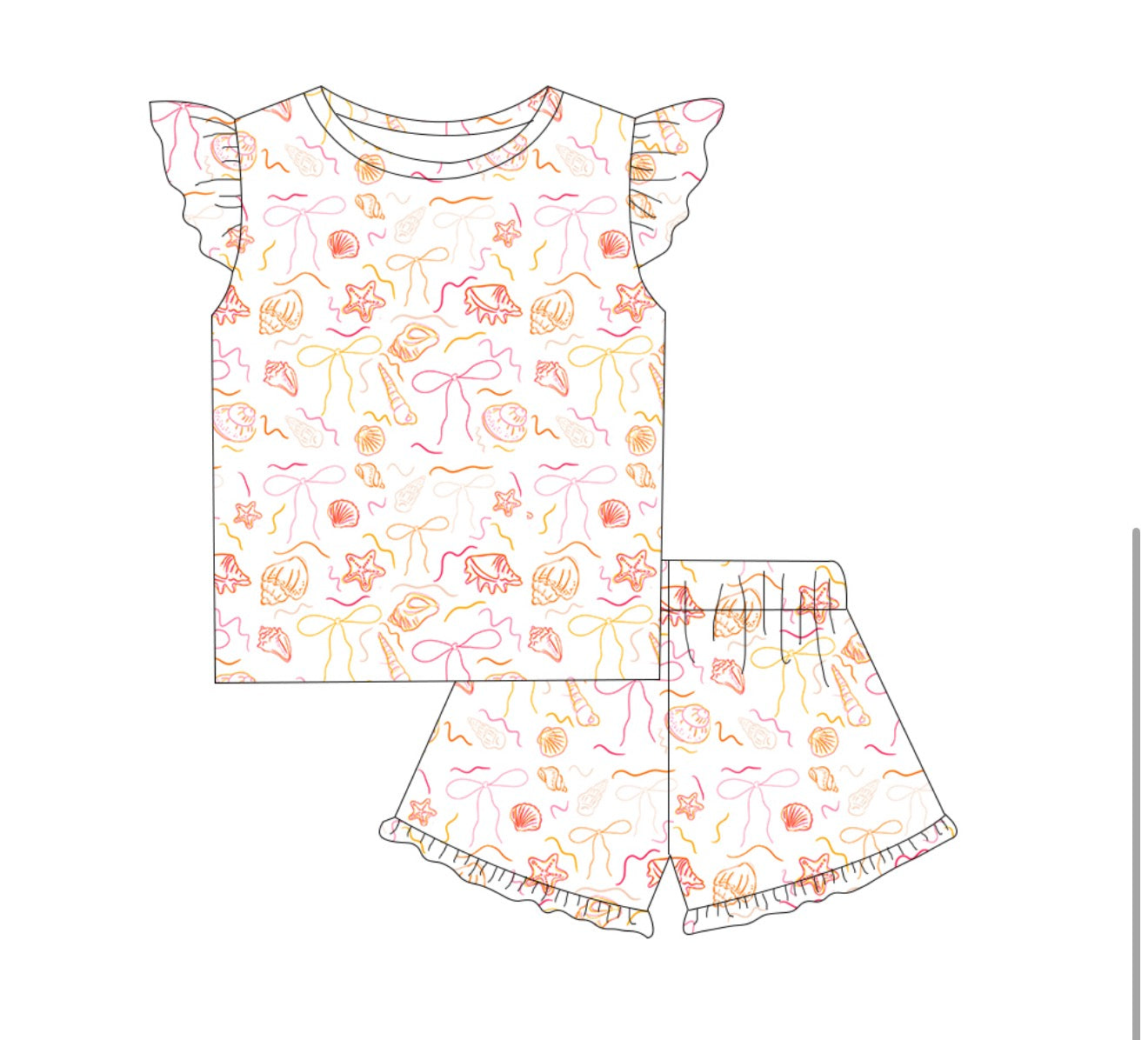PRE-ORDER (Ships end July) Kids Sea Shells Ruffle Short Set