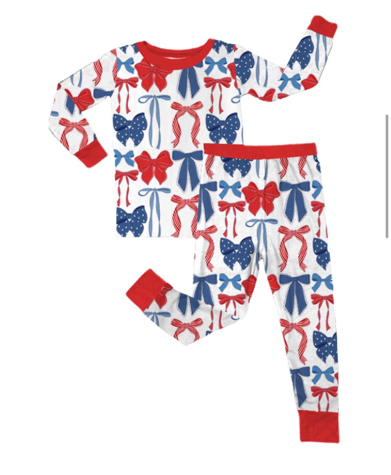PRE-ORDER (Ships end June) Kids  Patriotic Bows Long Sleeve Two Piece