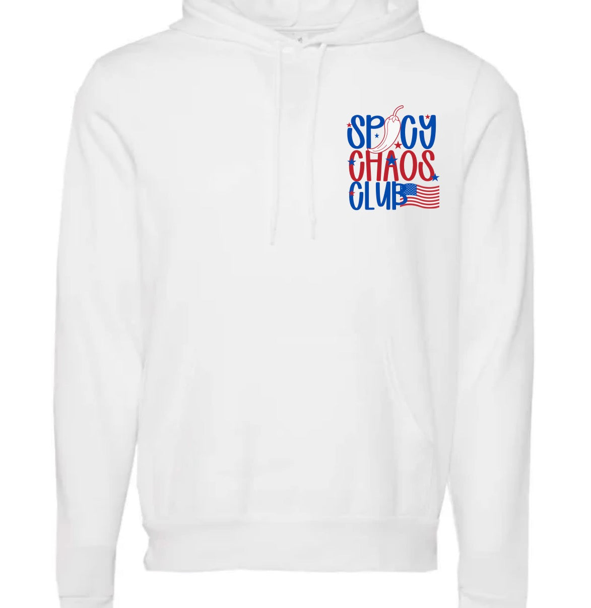 Adult Spicy Chaos Club Bella Canvas Light Weight White Hoodie