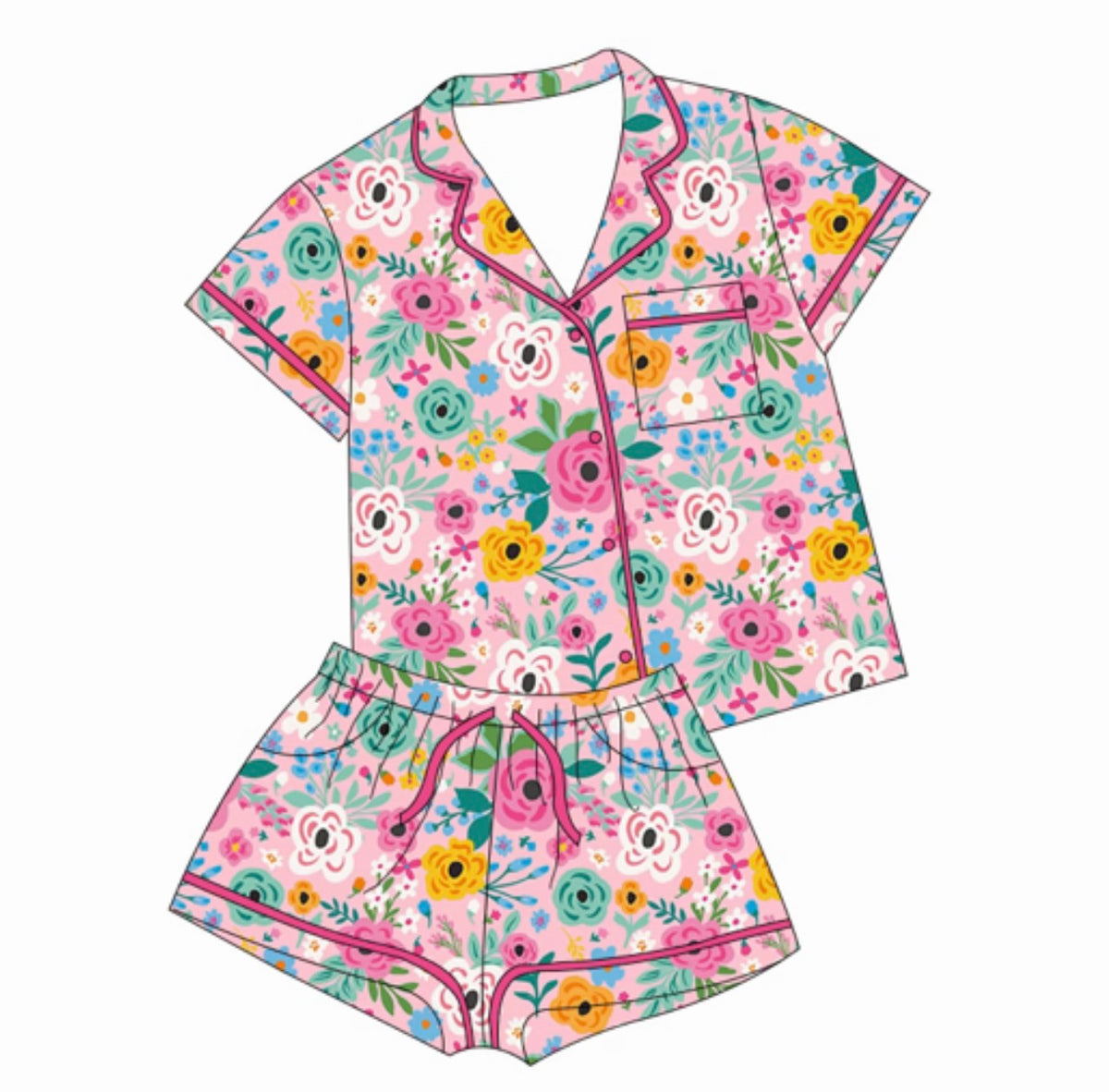PRE-ORDER (Ships 11/18) Adult Light Pink Floral Button Down Short Set