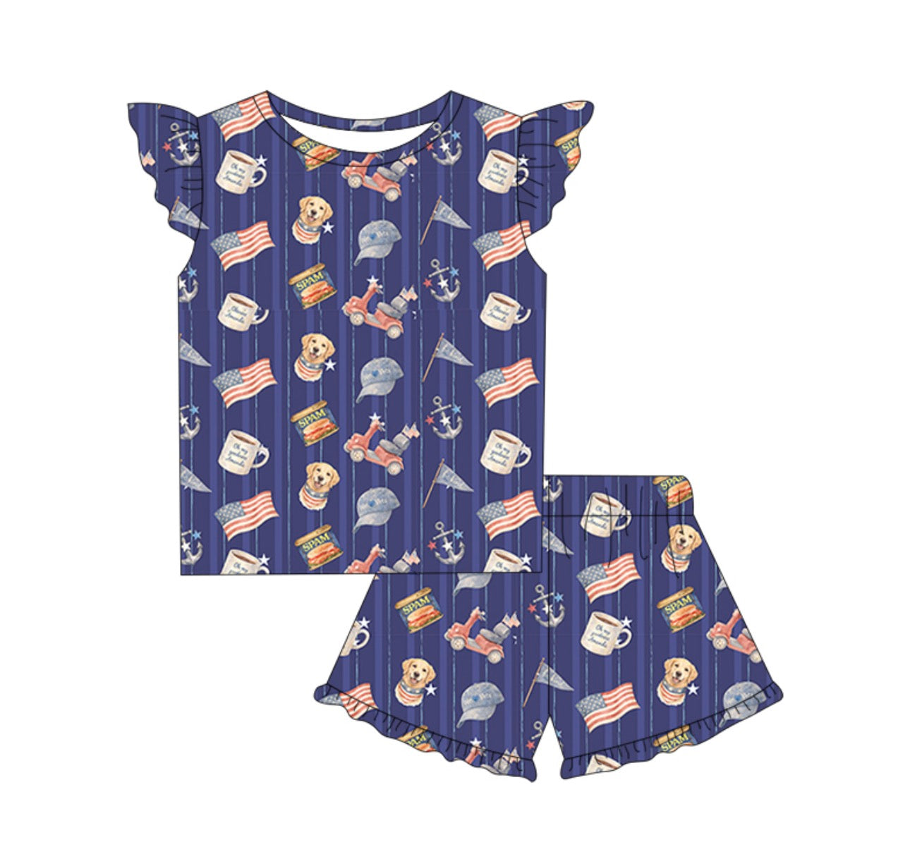 PRE-ORDER (Ships July) Kids Patriotic Kenny Ruffle Shorts Set