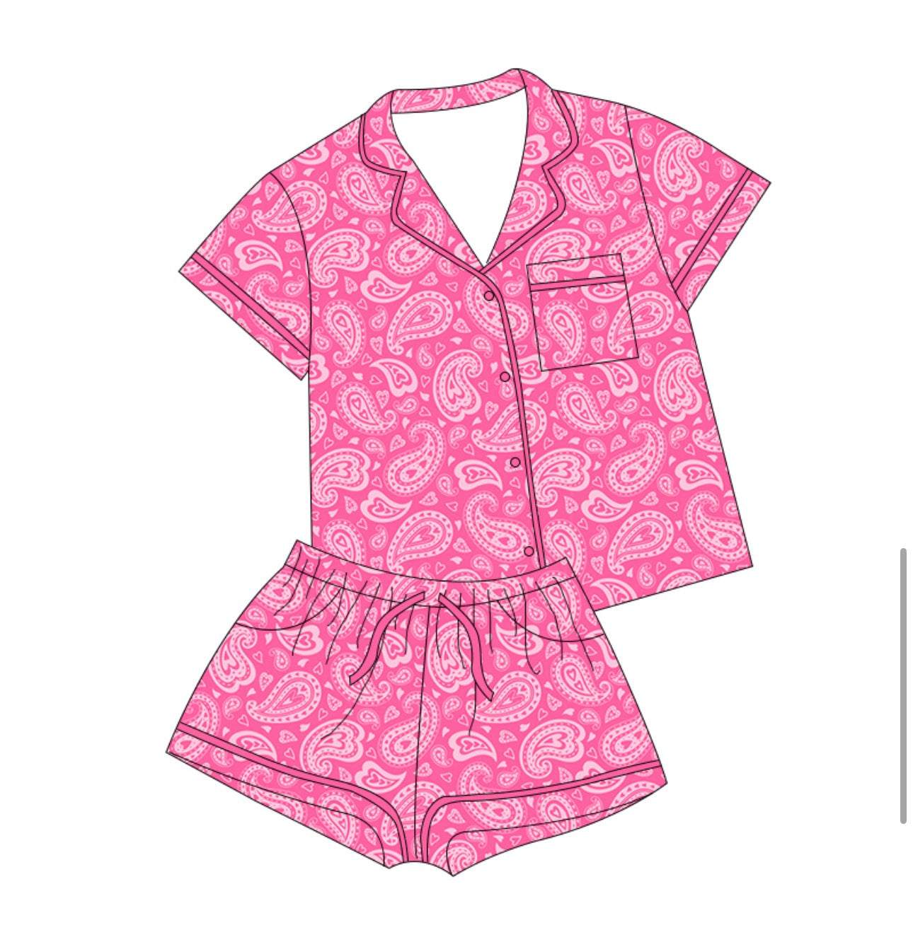 Adult Pink Paisley Button Down Short Set
