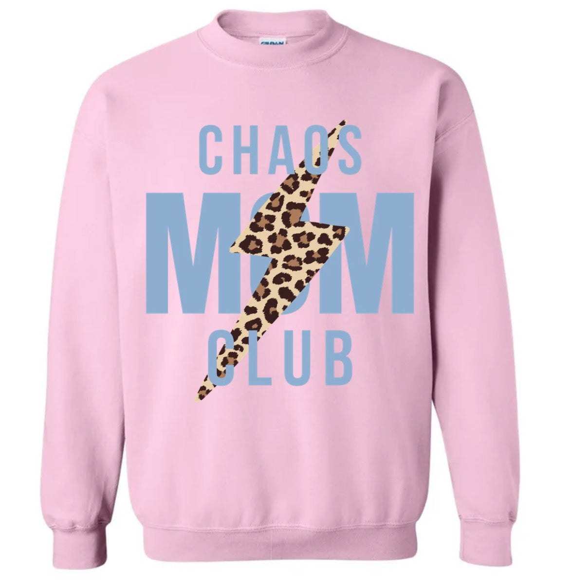 Adult Chaos Mom Bolt Pink Gildan Crewneck