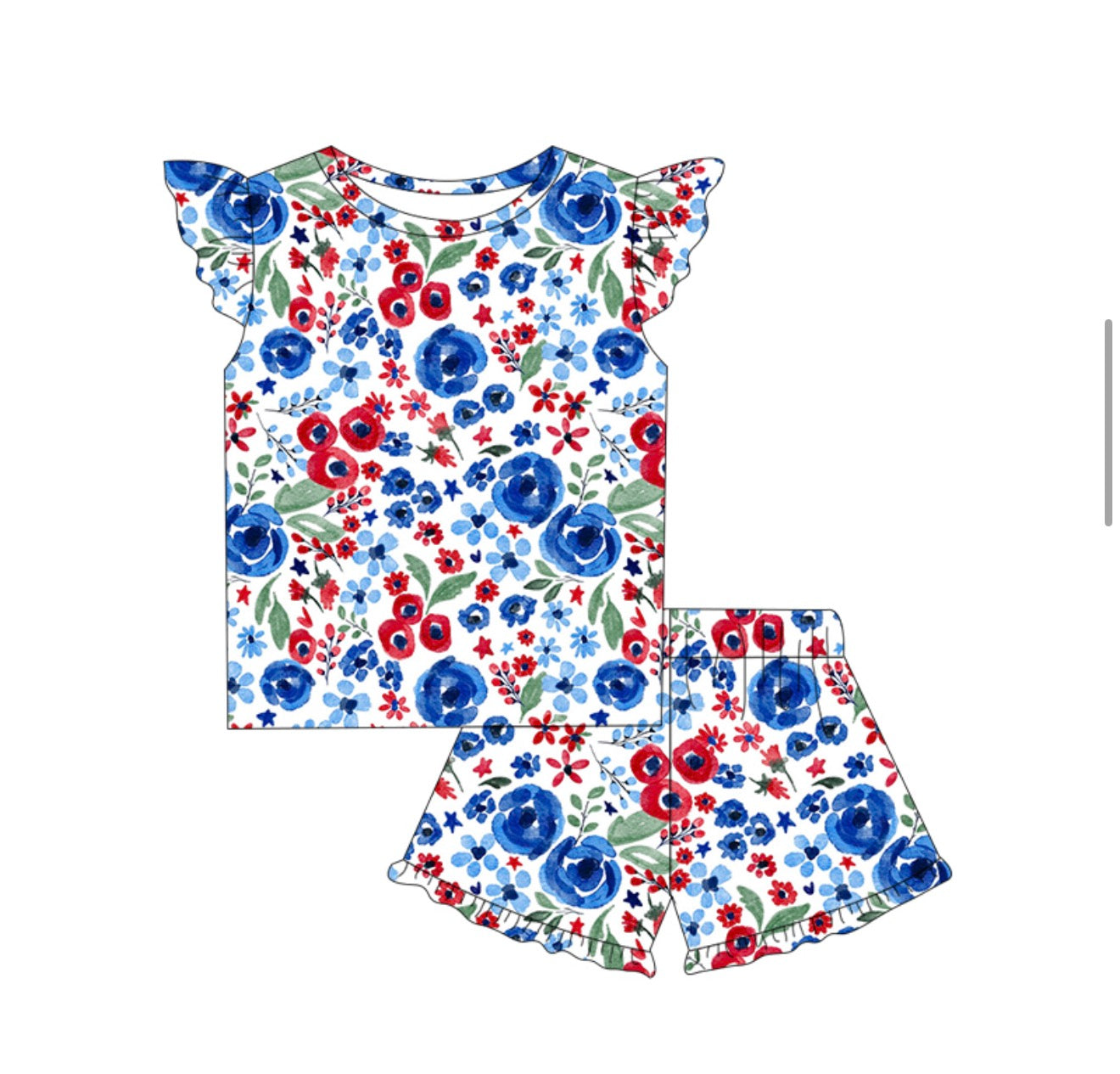 PRE-ORDER (Ships end June) Kids  Patriotic Floral Ruffle Two Piece Set