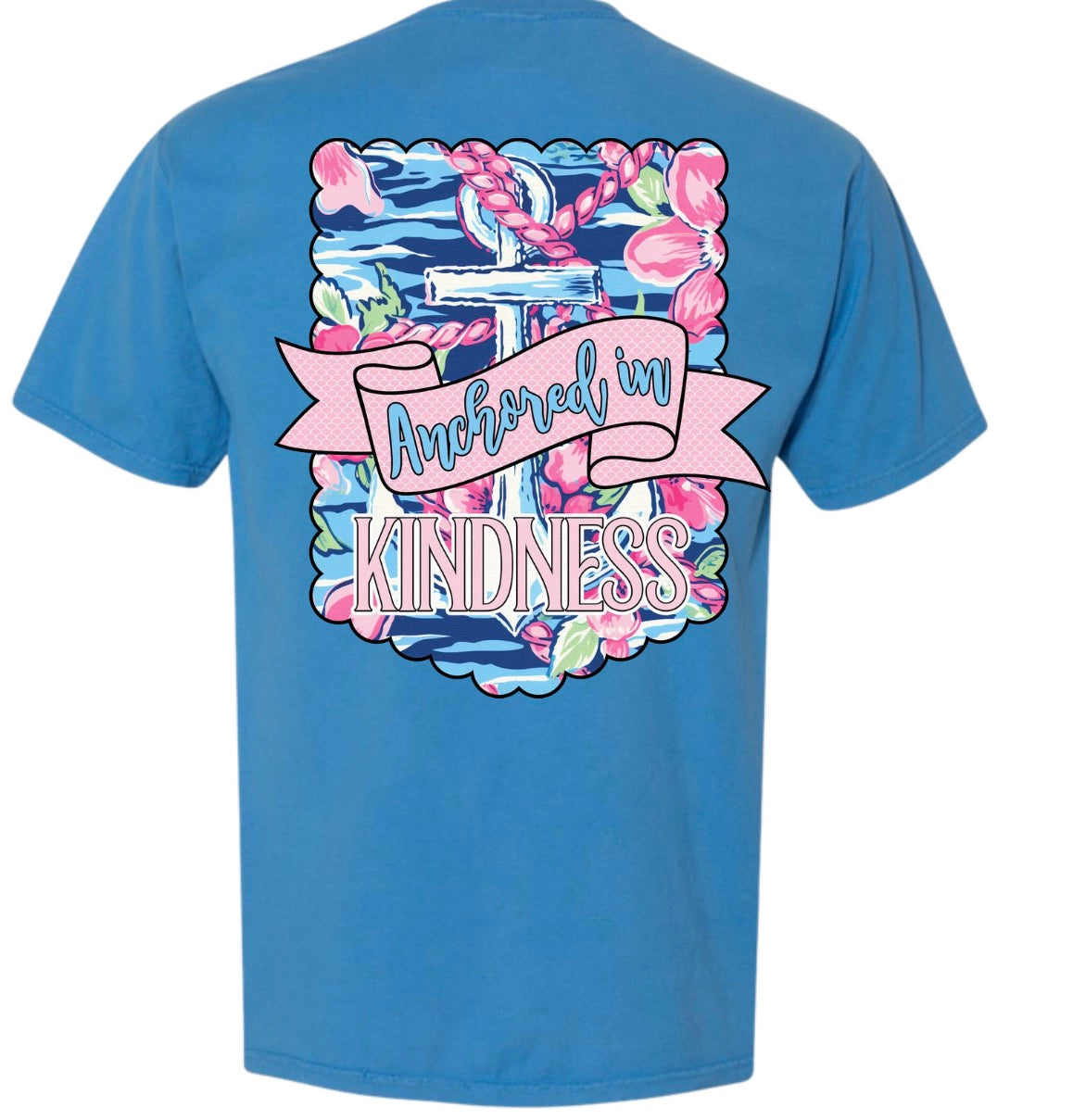 Adult Anchored in Kindness Blue Comfort Wash TShirt