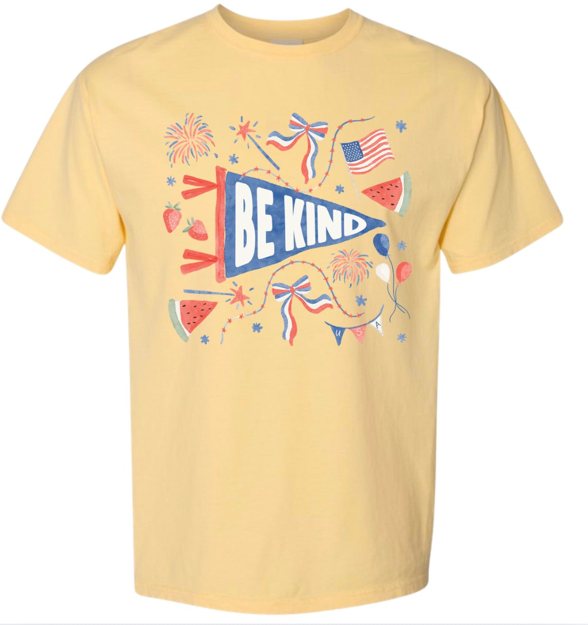 Adult Pennant Be Kind Yellow Comfort Colors TShirt