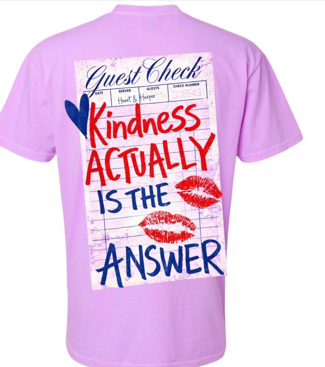 Adult Guest Check Kindness is the Answer Purple Comfort Colors TShirt