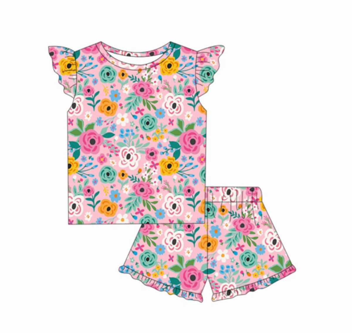 PRE-ORDER (Ships 11/18) Kids Pink Floral Ruffle Short Set