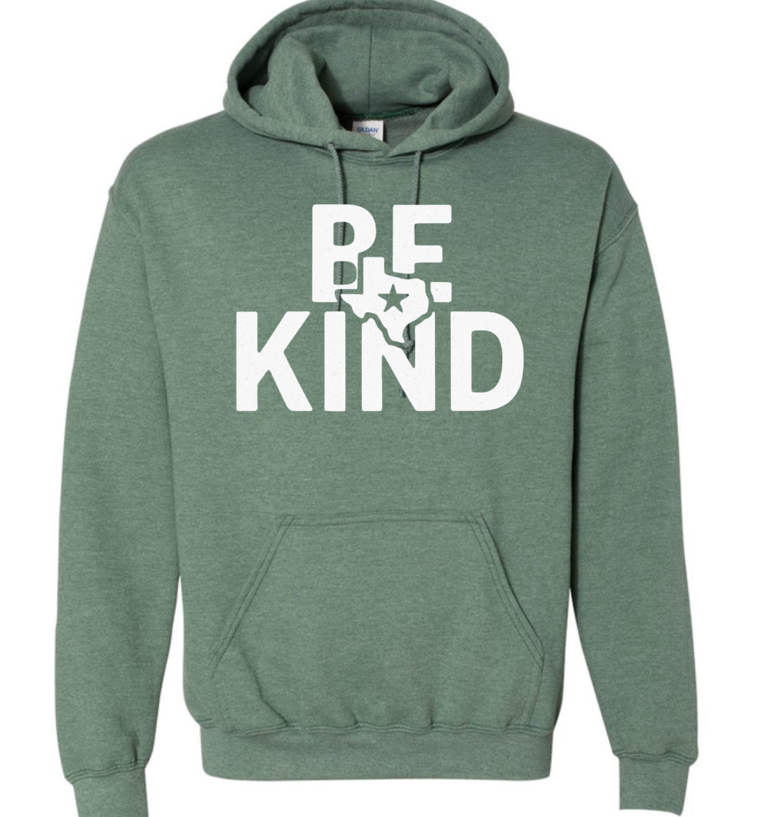 Adult Be kind Star Texas Heathered Green Gildan Hoodie