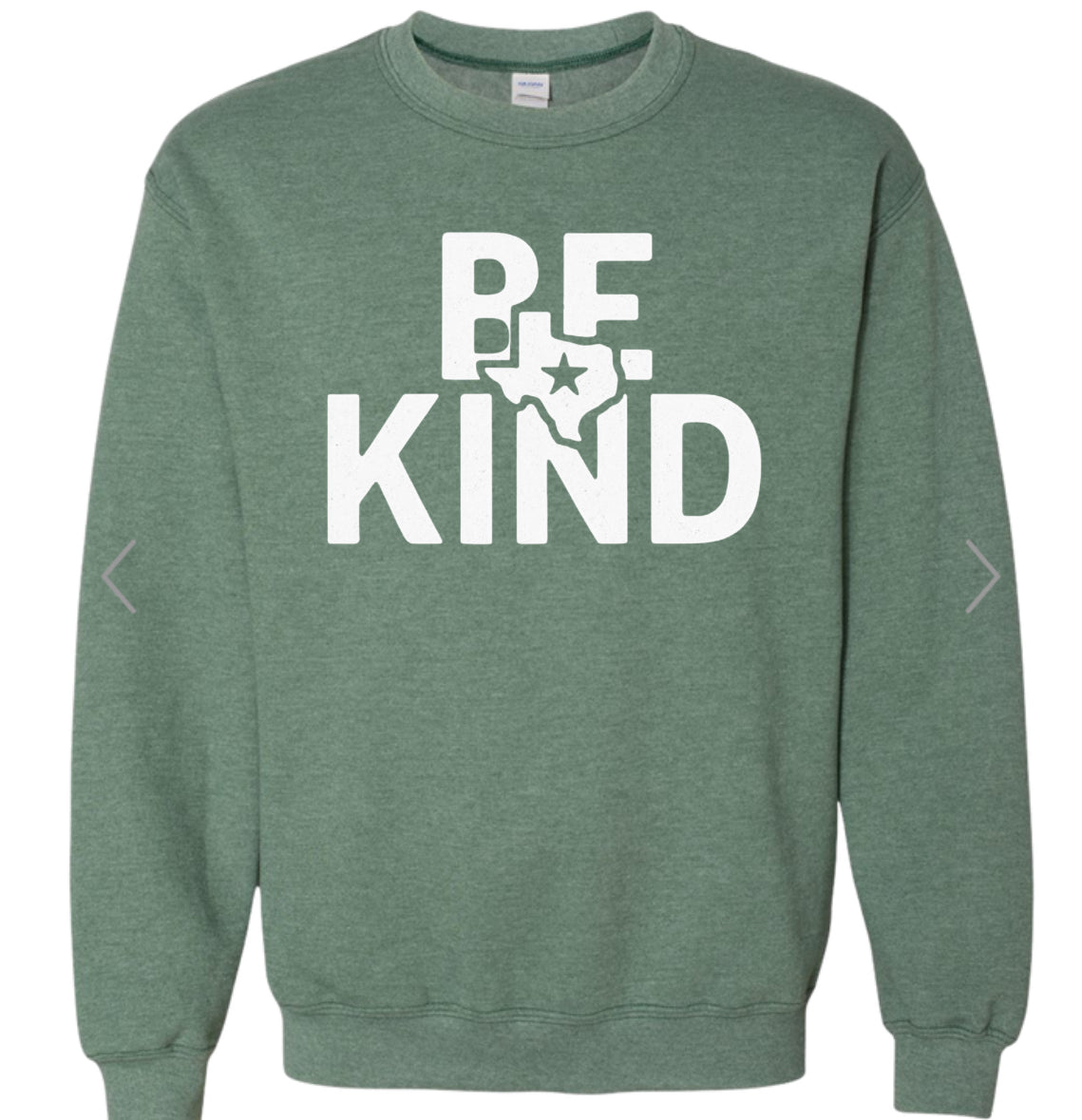 Adult Be kind Star Texas Heathered Green Gildan Crewneck