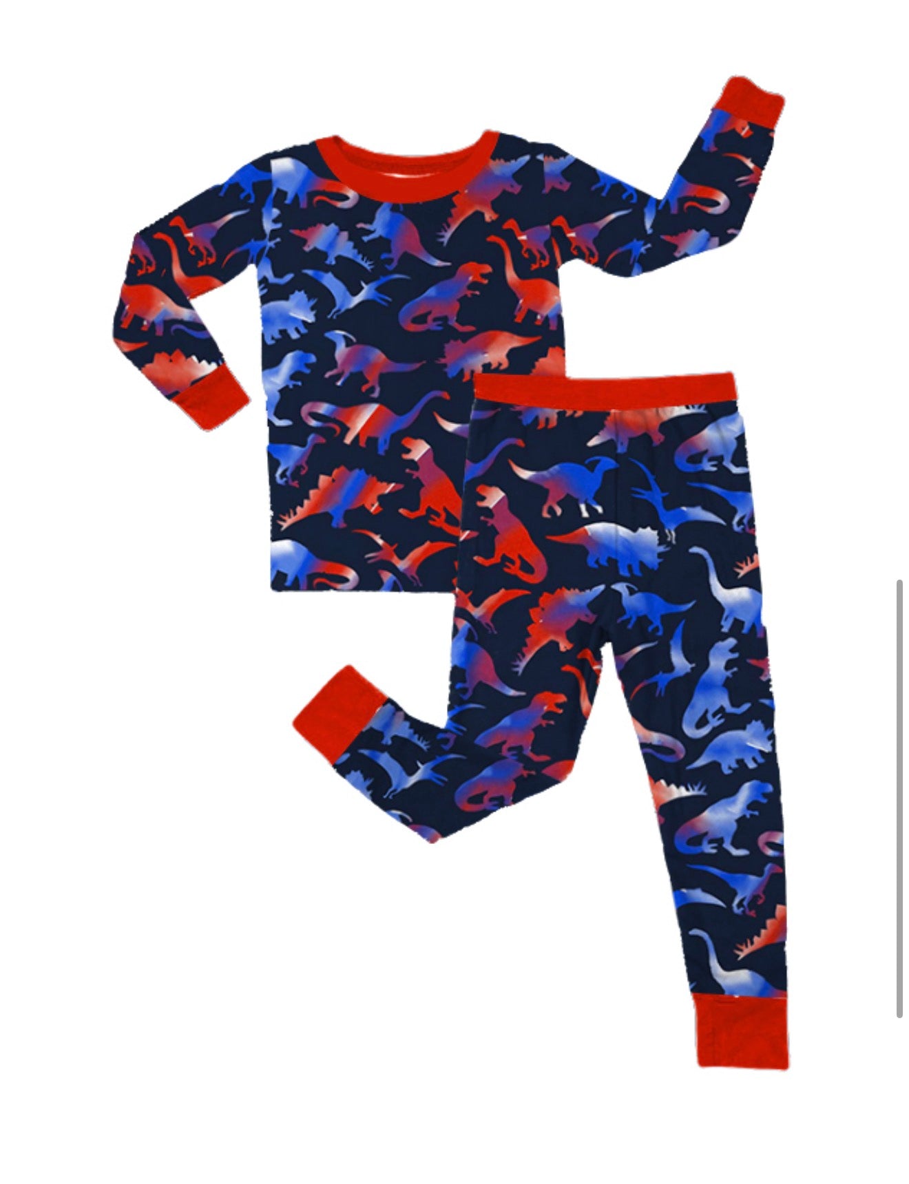 PRE-ORDER (Ships end June) Kids Navy Patriotic Dino Long Sleeve Two Piece