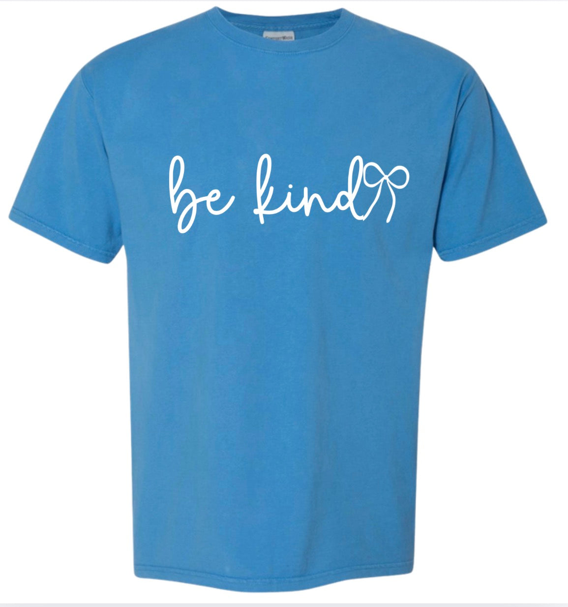 Adult Be Kind Bow Lagoon Blue Comfort Colors TShirt