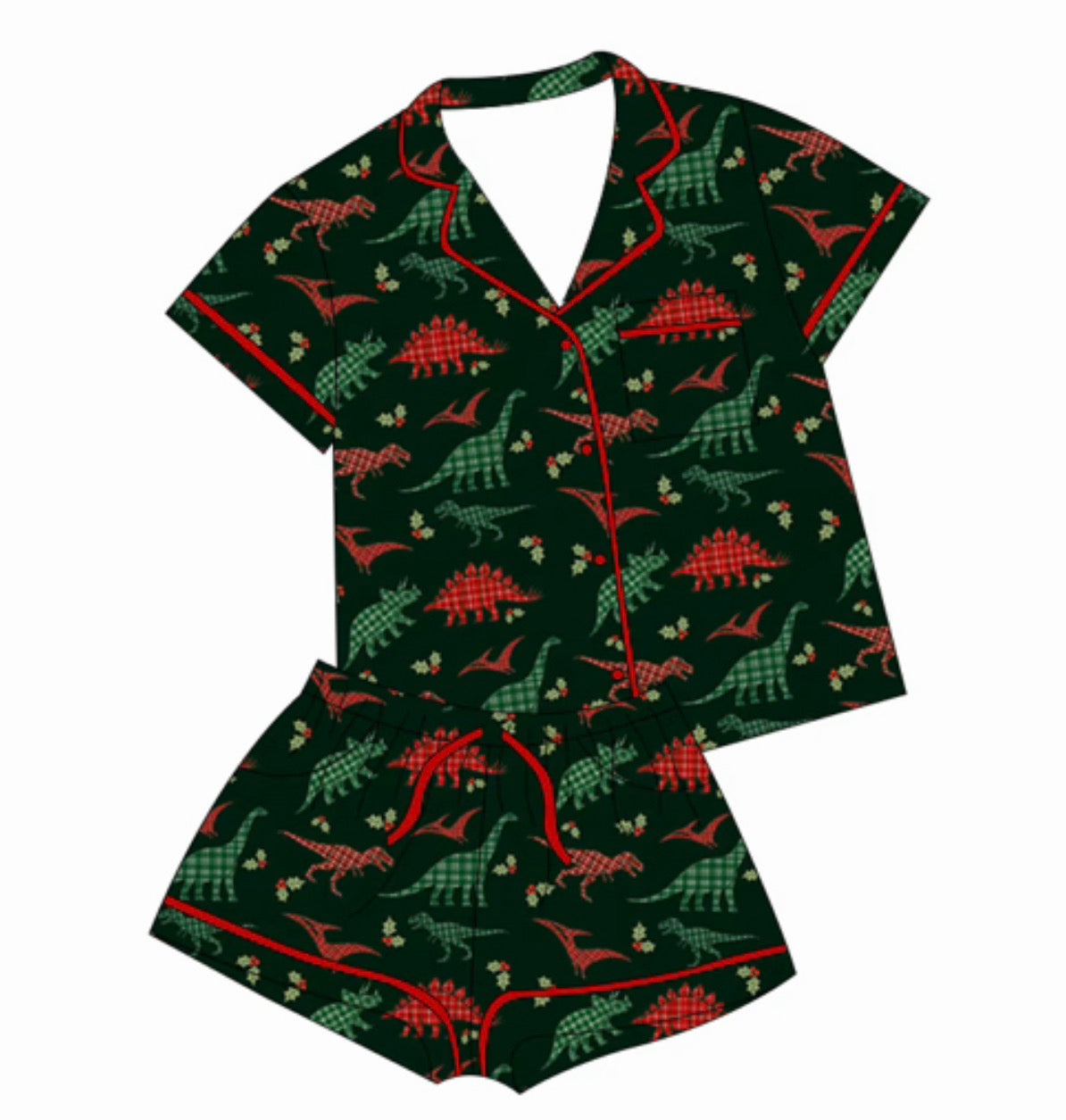 Adult Dino Plaid Short Set  (ships 11/5)