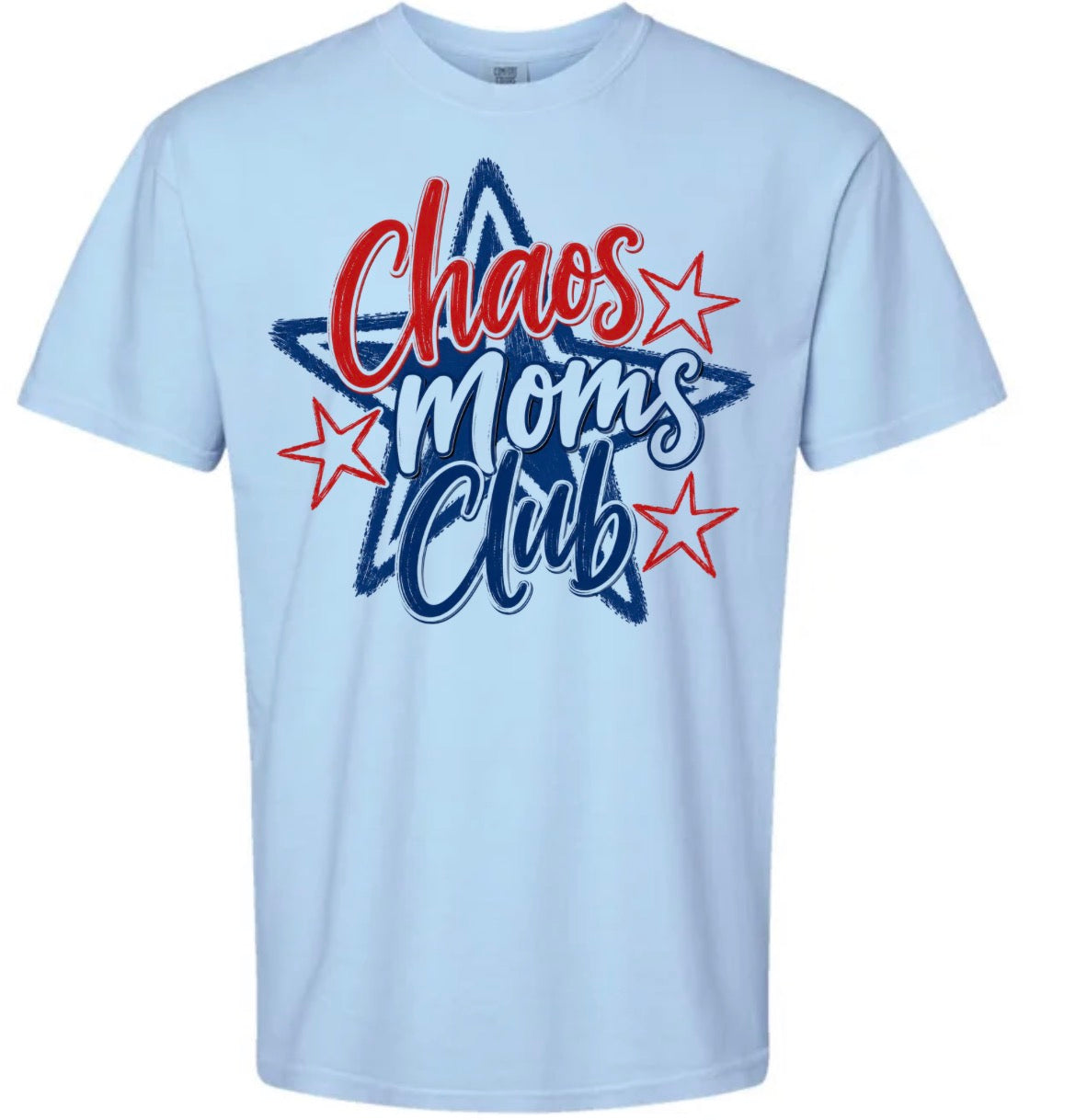 Adult Chaos Moms Patriotic Club Light Blue Tshirt