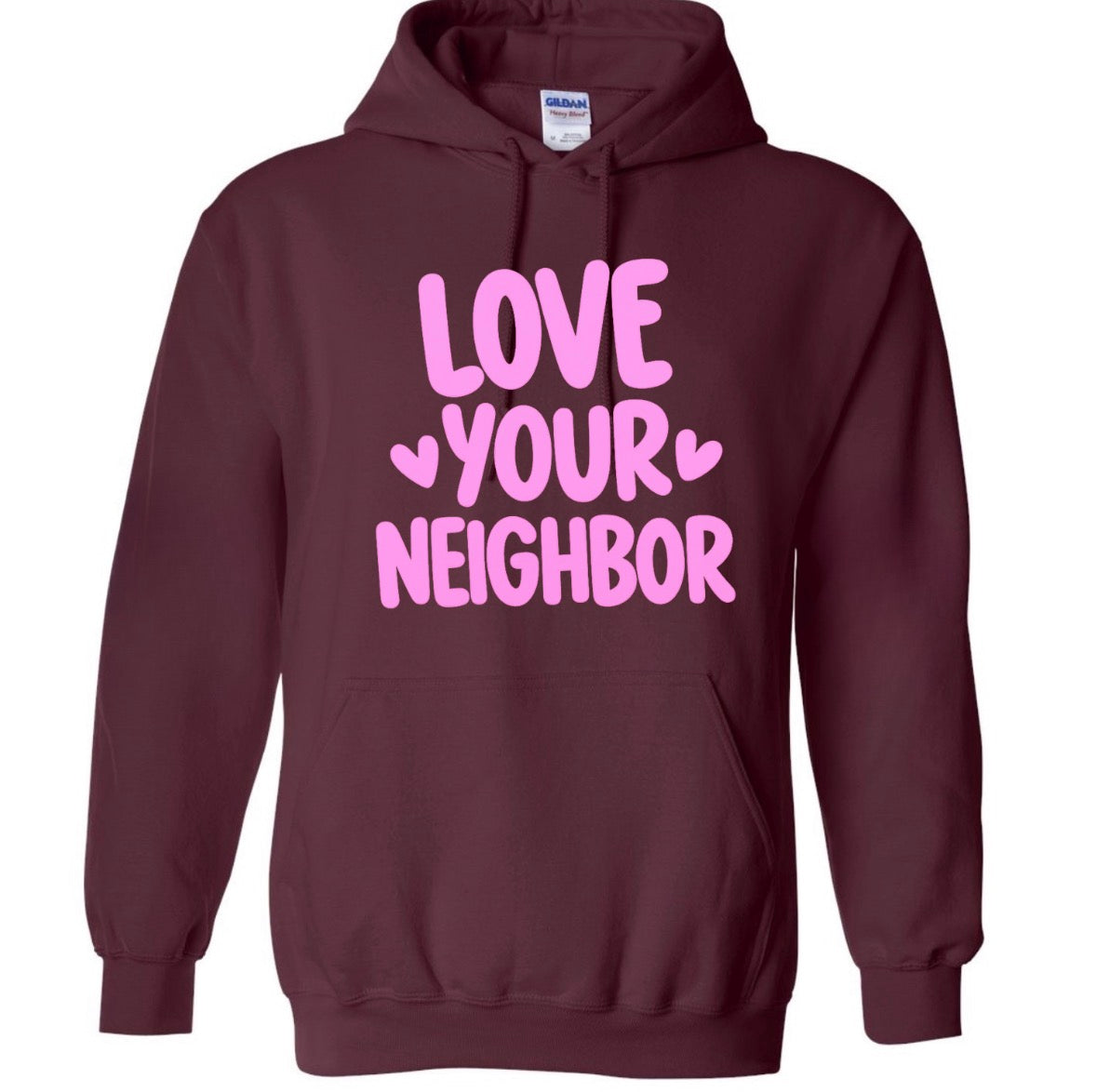 Kids Love Your Neighbor Maroon Hoodie