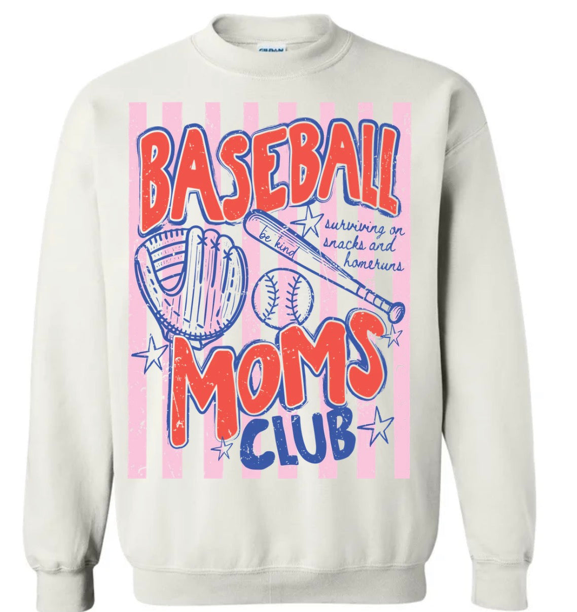 Adult Baseball Moms White Gildan Crewneck