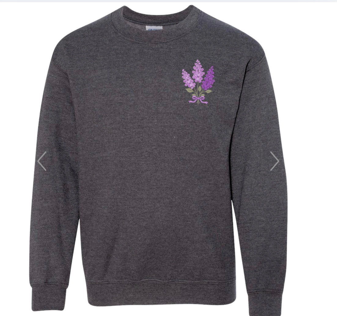 Adult Spokane Lilac Dark Heather Gray  Gildan Crewneck