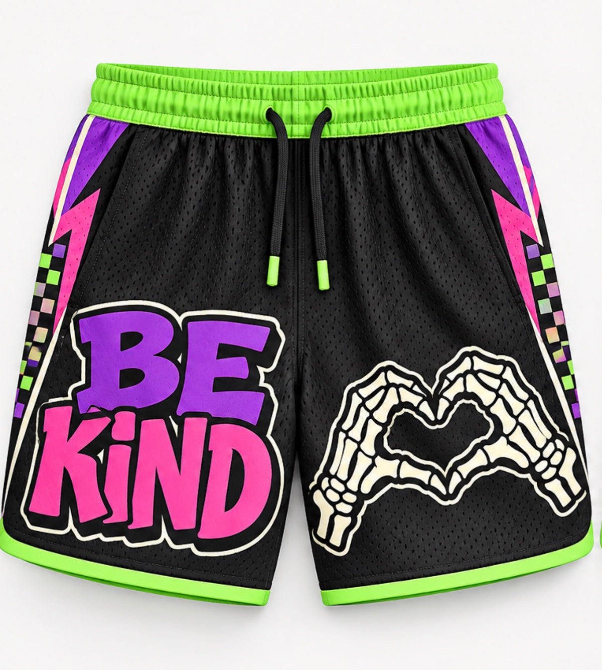 Kids Mesh Skeleton Heart Hands Shorts