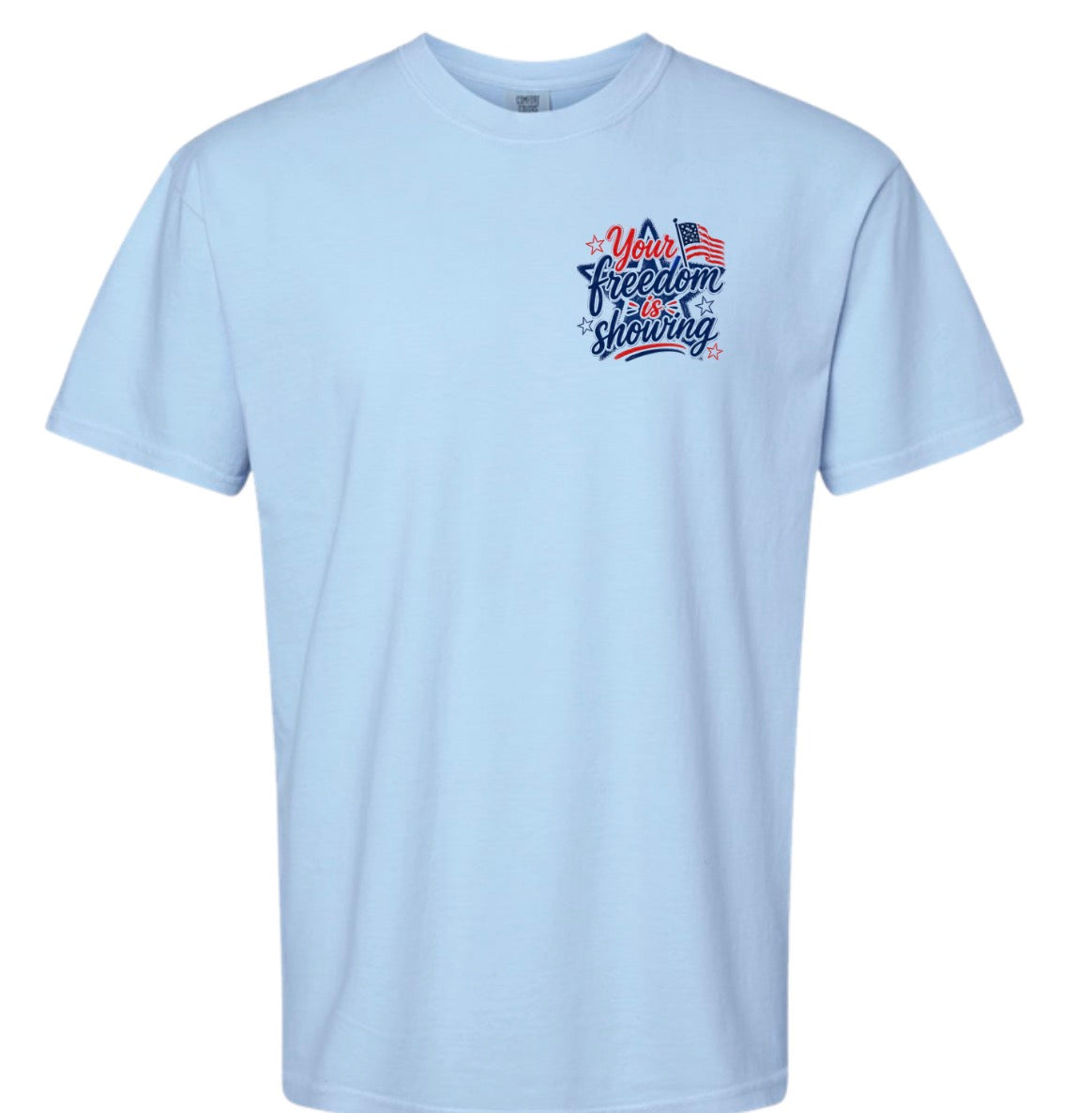 Adult Your Freedom Is Showing Pocket Light Blue CC Tshirt