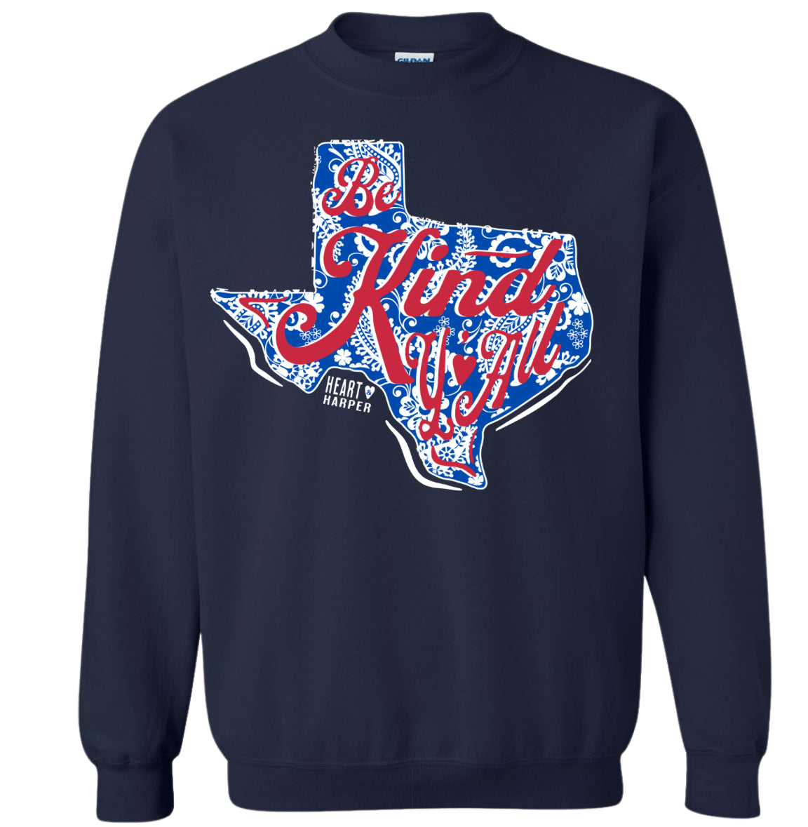 Adult Be kind Y’all Red and White - Navy Gildan Crewneck