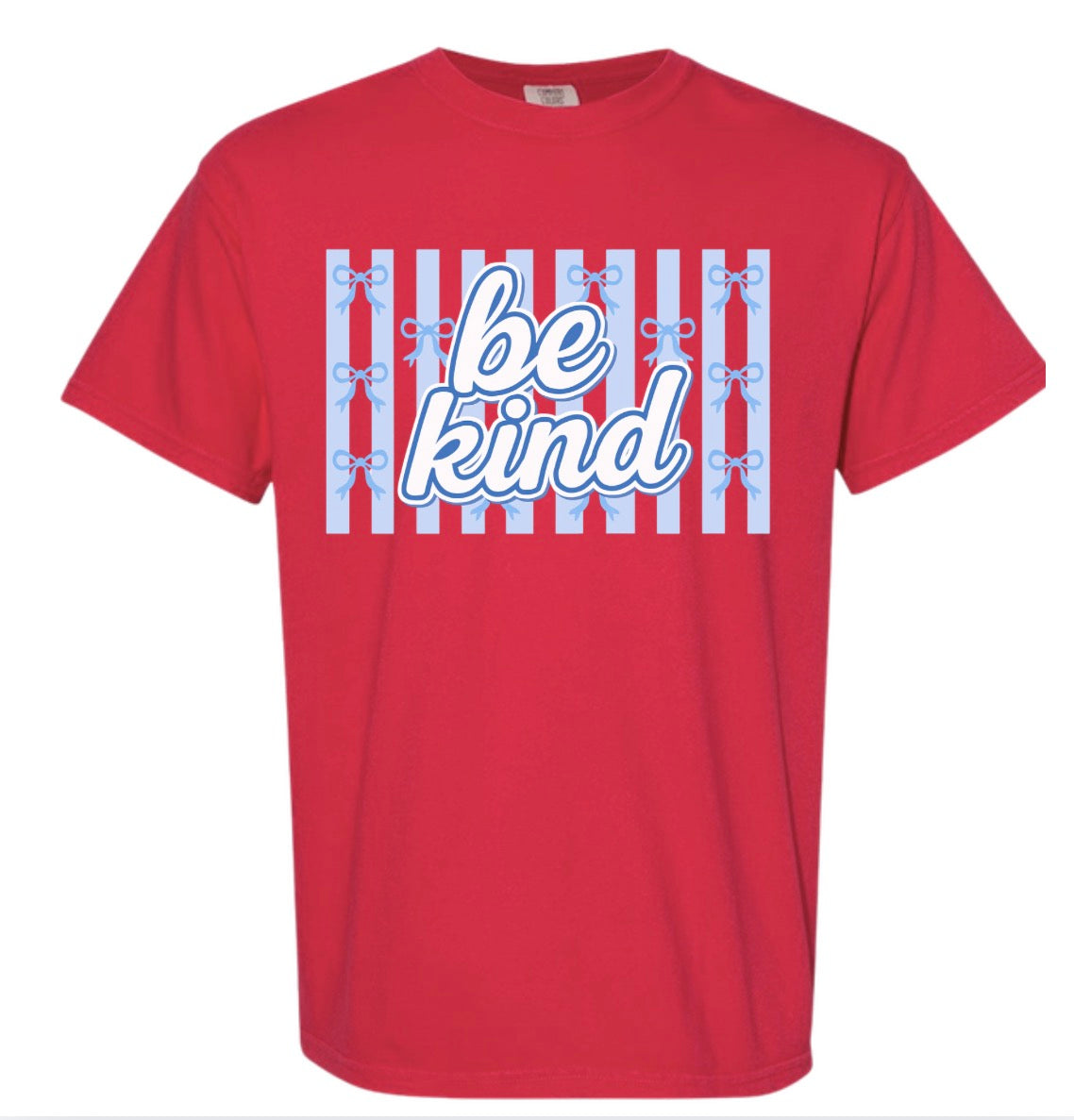 Adult Be Kind Blue Stripe Bow Tshirt
