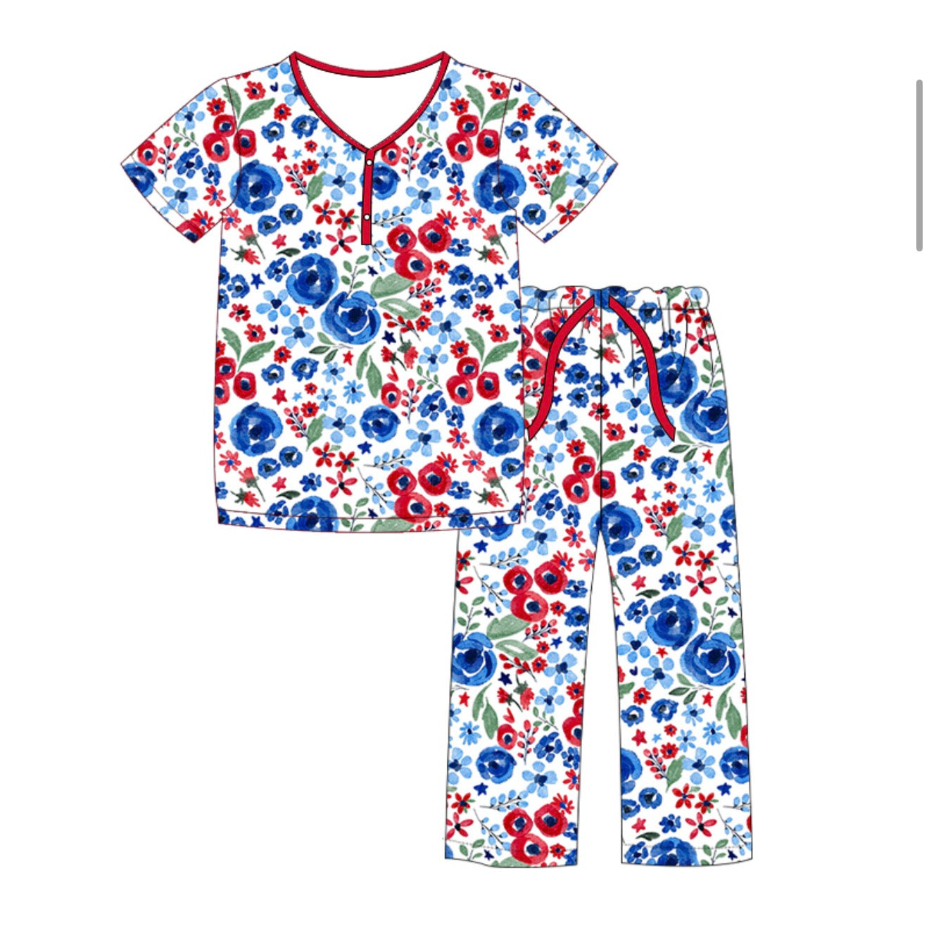 PRE-ORDER (Ships July) Adult Vneck Floral Patriotic Set