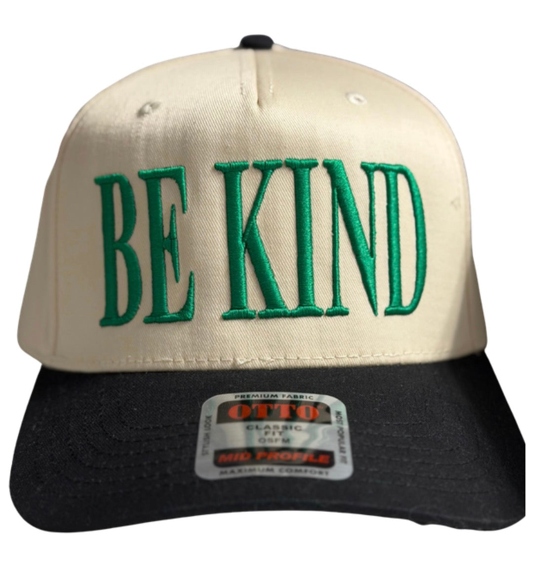 Embroidered Black and Green Be Kind Otto Hat