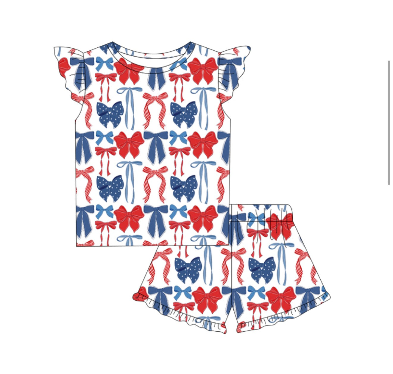 PRE-ORDER (Ships end June) Kids  Patriotic Bows Ruffle Two Piece Set