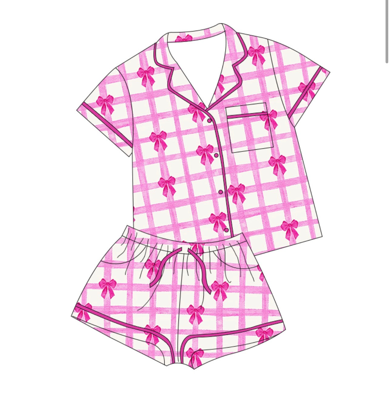 Pockets of Hope Pink Check Bows Button Down Short Set