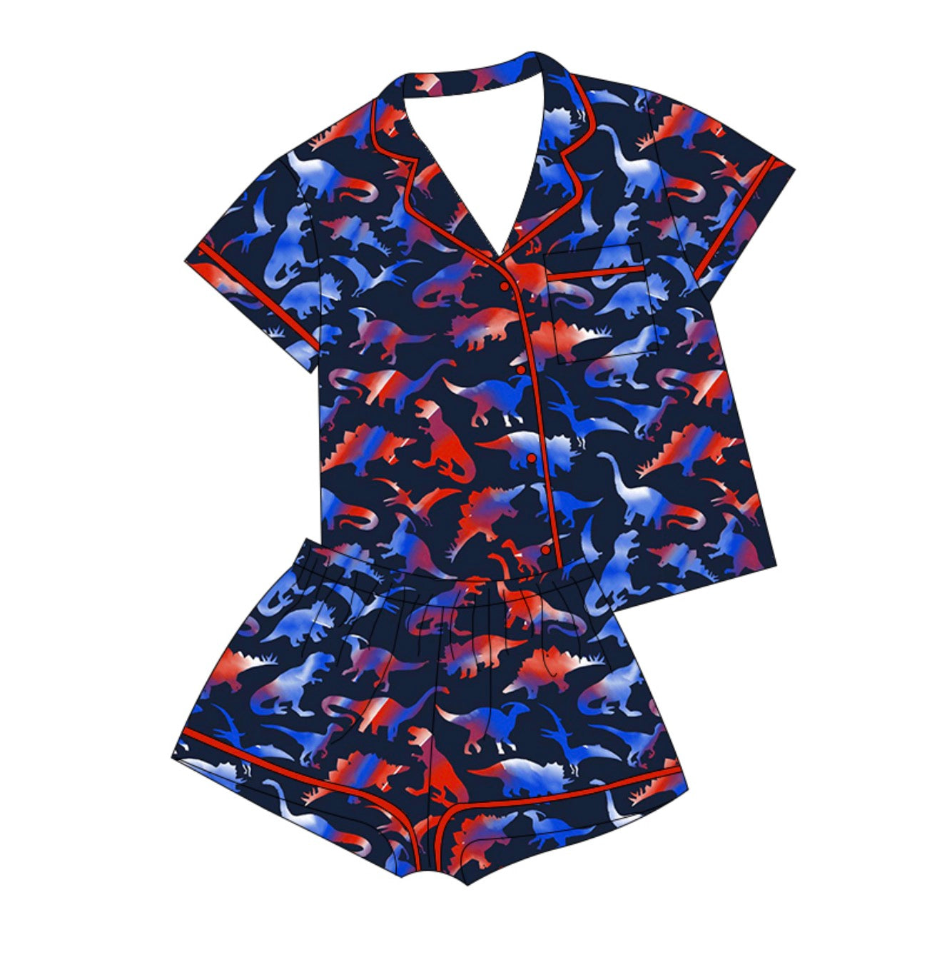 PRE-ORDER (Ships end of June) Adult Navy Patriotic Dino Button Down Short Set