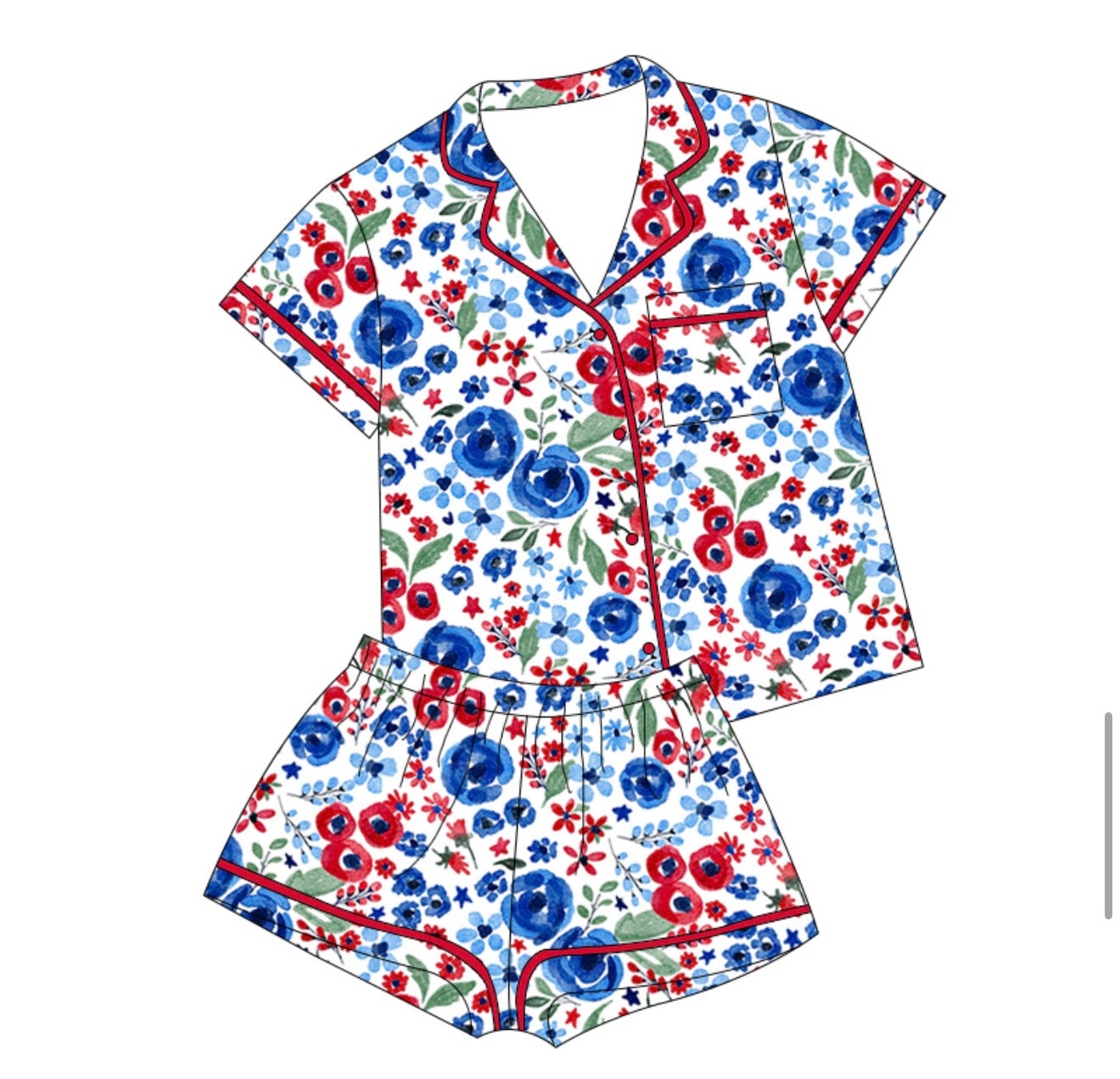 PRE-ORDER (Ships end of June) Adult Patriotic Floral Button Down Short Set