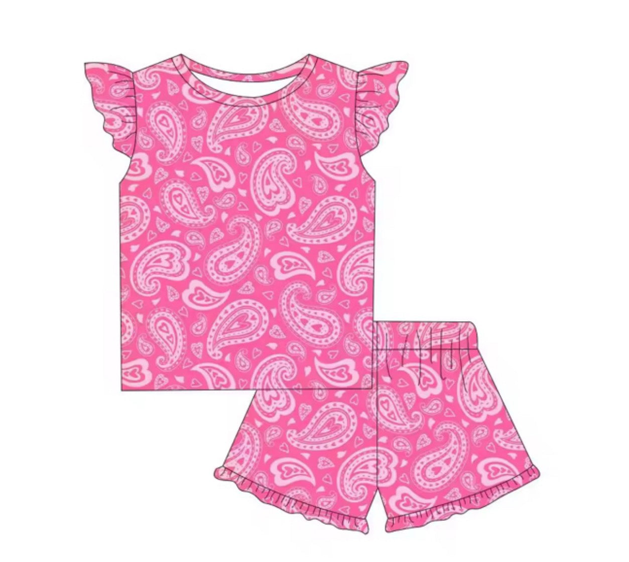 Kids Pink Paisley Two Piece Ruffle Shorts PJS